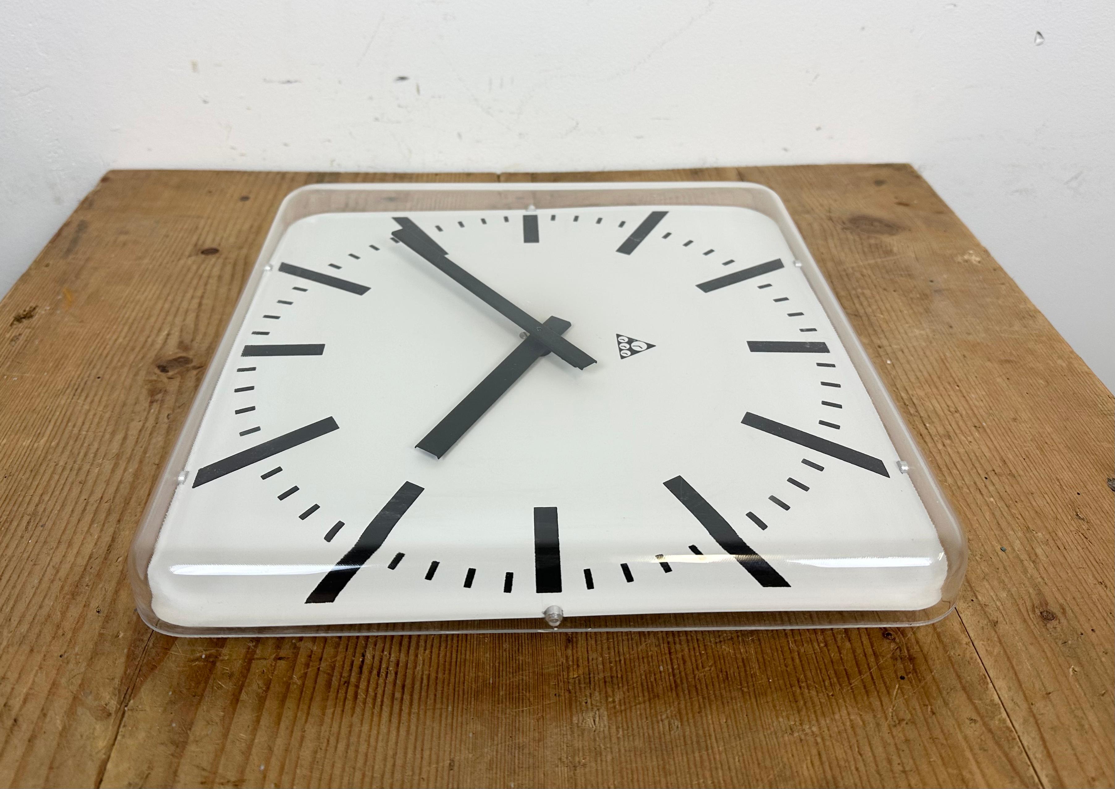 Vintage Square Office Wall Clock from Pragotron, 1980s 3