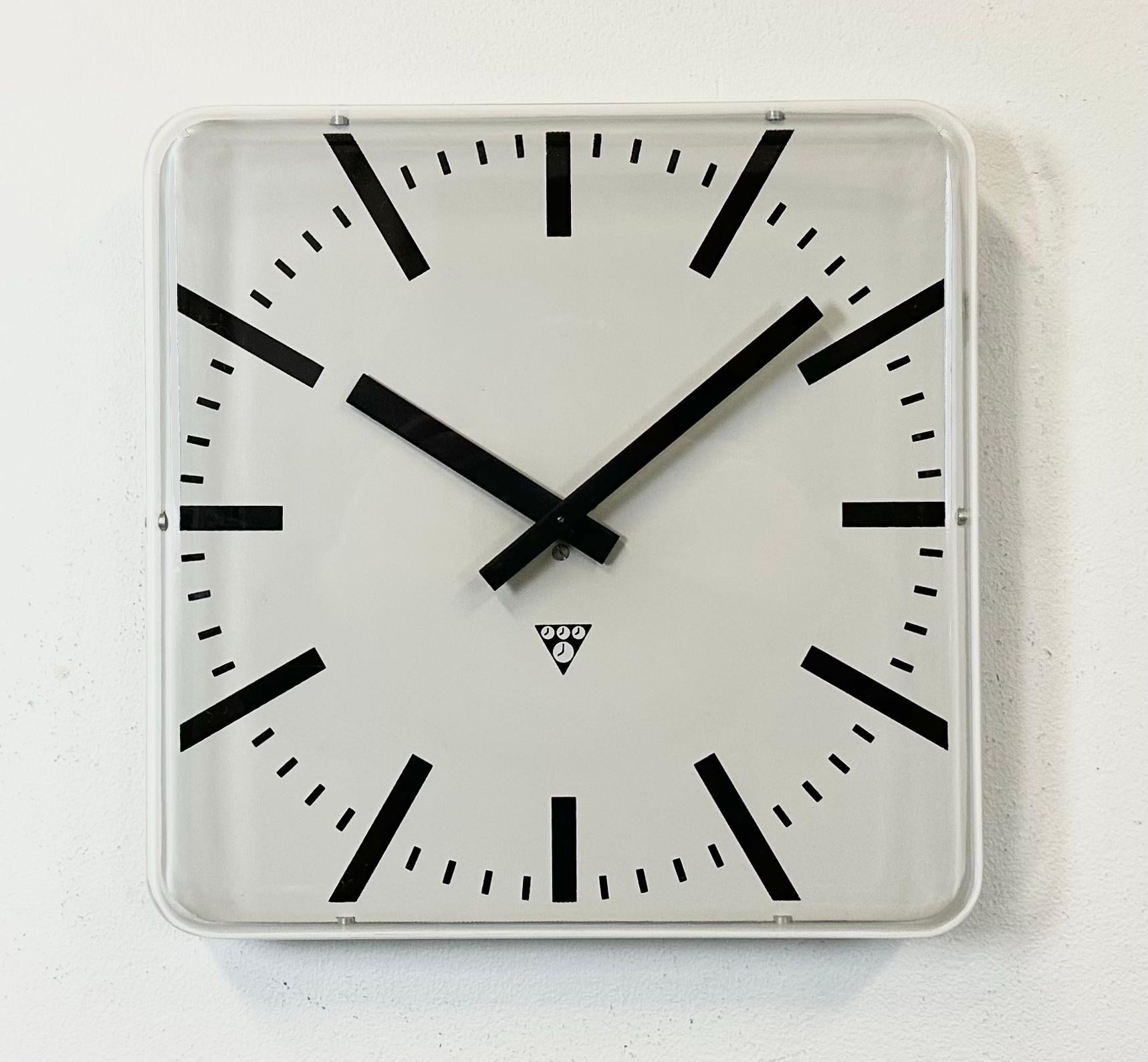 Industrial Vintage Square Office Wall Clock from Pragotron, 1980s
