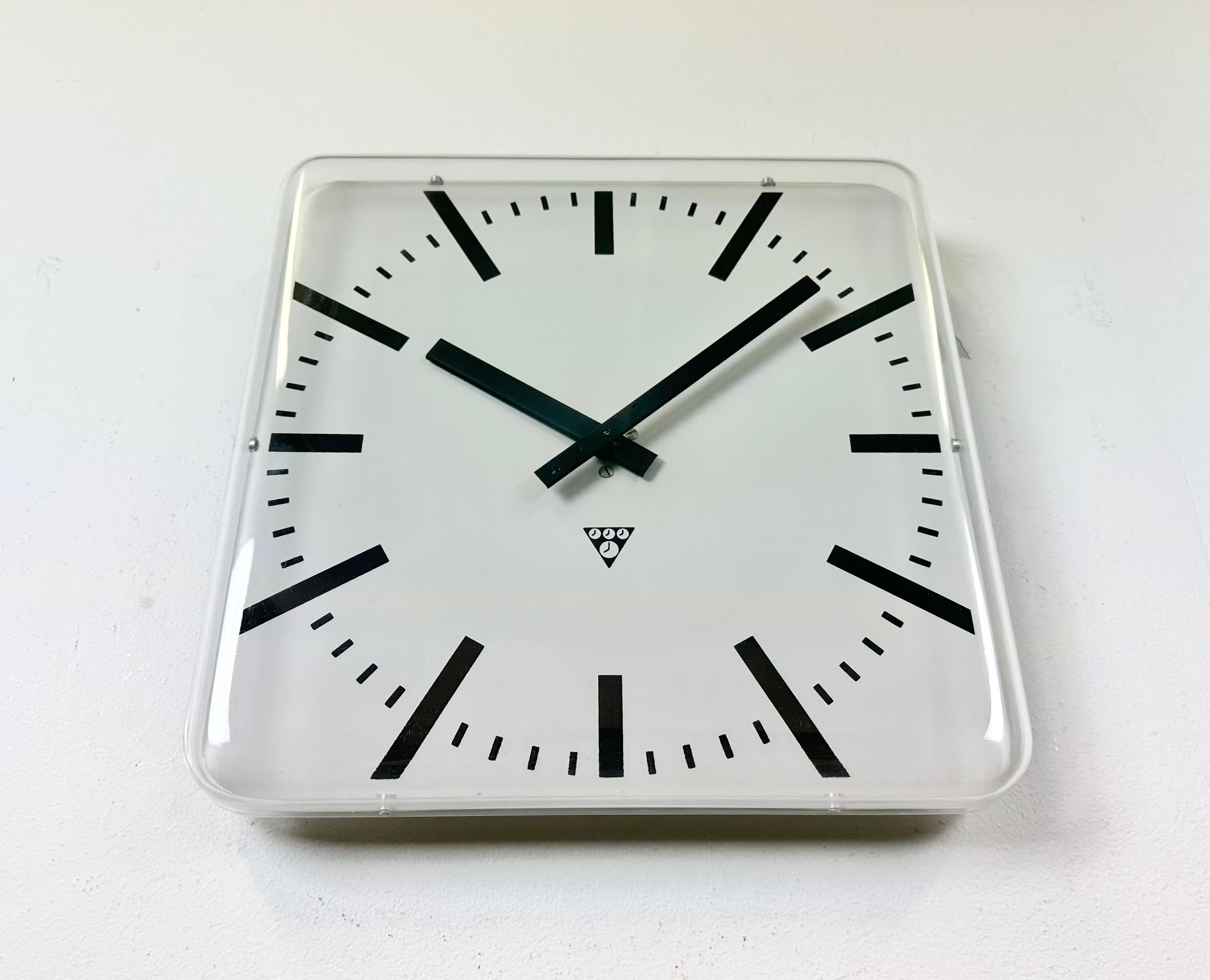 Czech Vintage Square Office Wall Clock from Pragotron, 1980s