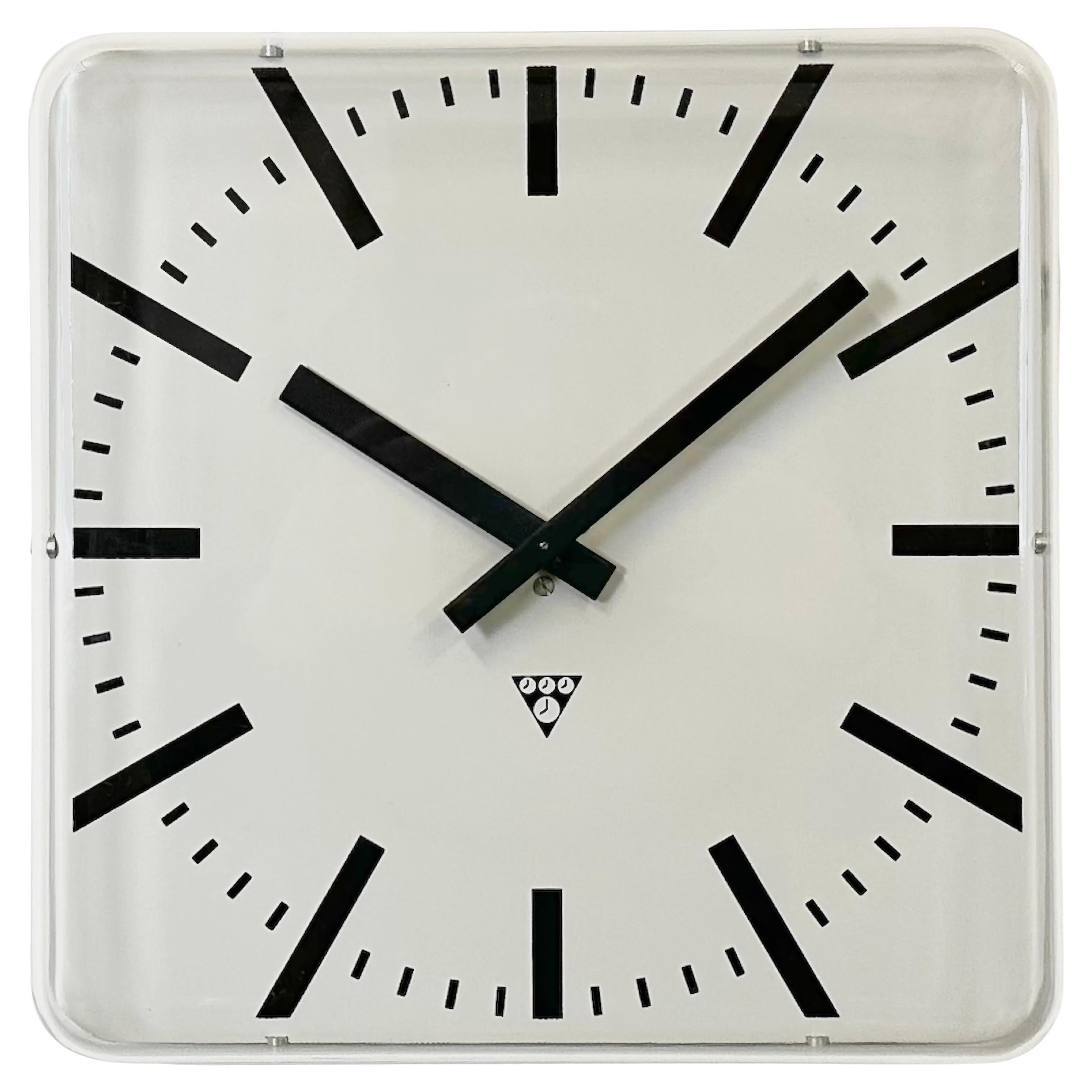 Vintage Square Office Wall Clock from Pragotron, 1980s