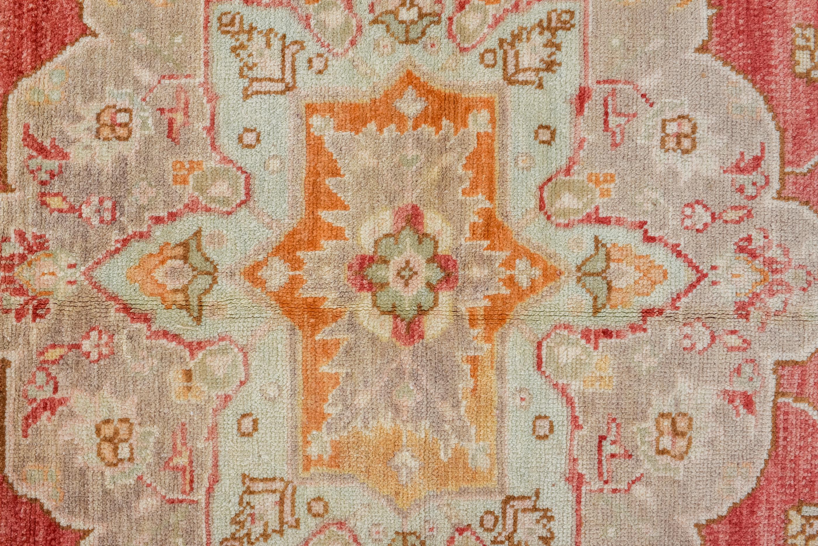 Hand-Knotted Vintage Square Oushak with a Rust Red Field and an Ecru Medallion For Sale