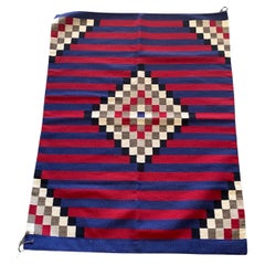 Vintage Square Pattern Hand Woven Navajo Style Wool Rug