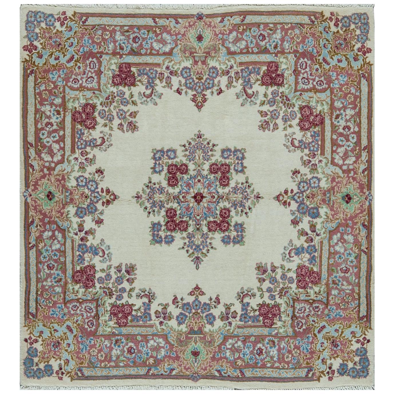 Vintage Square Persian Kerman Rug, circa 1940 For Sale