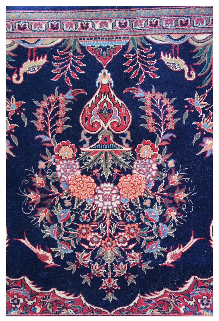 Vintage Square Persian Vase Floral Bird and Butterfly Area Rug Carpet ...
