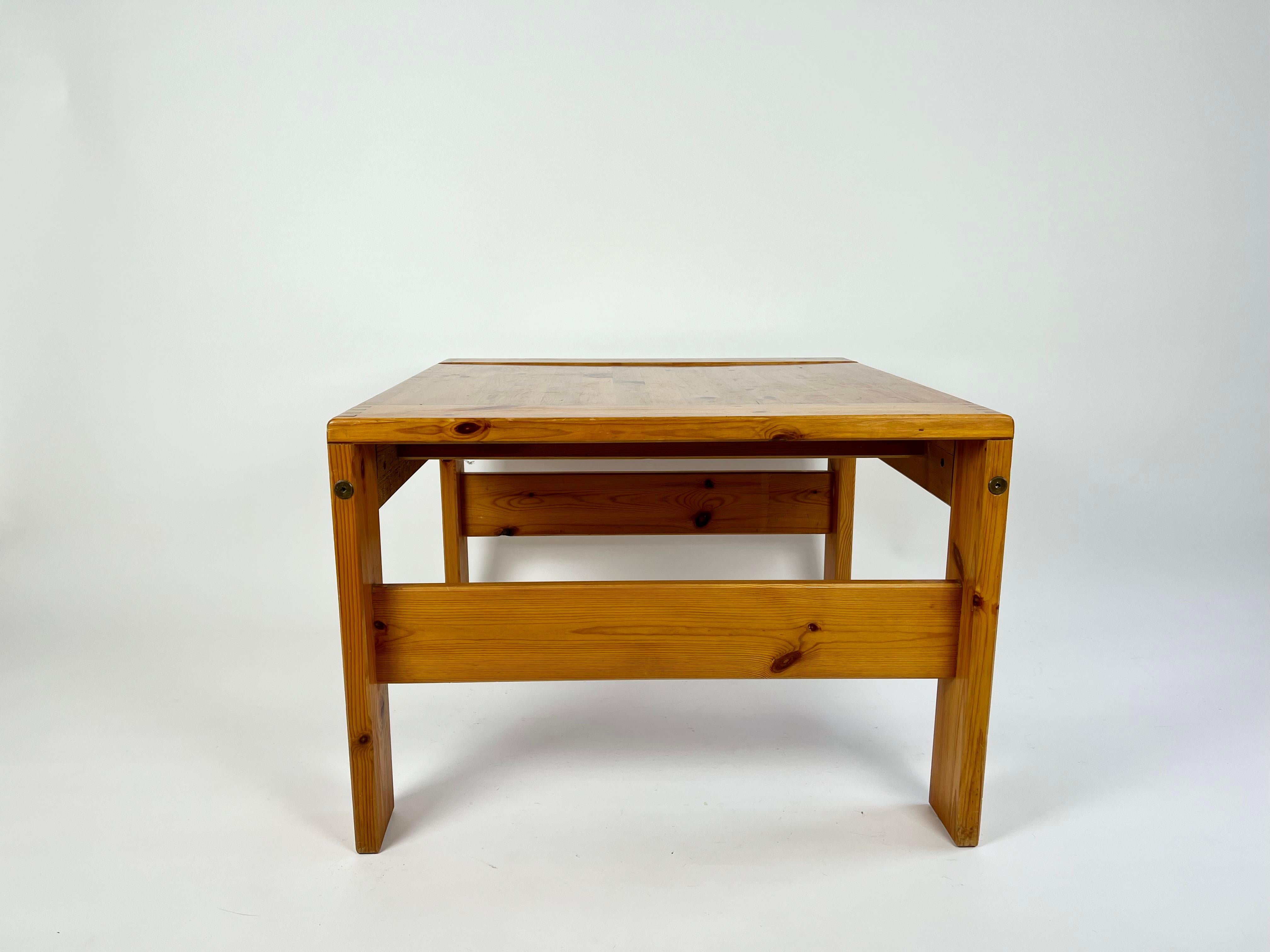 Late 20th Century Vintage square pine coffee table, France 1970s For Sale