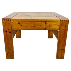 Used square pine coffee table, France 1970s