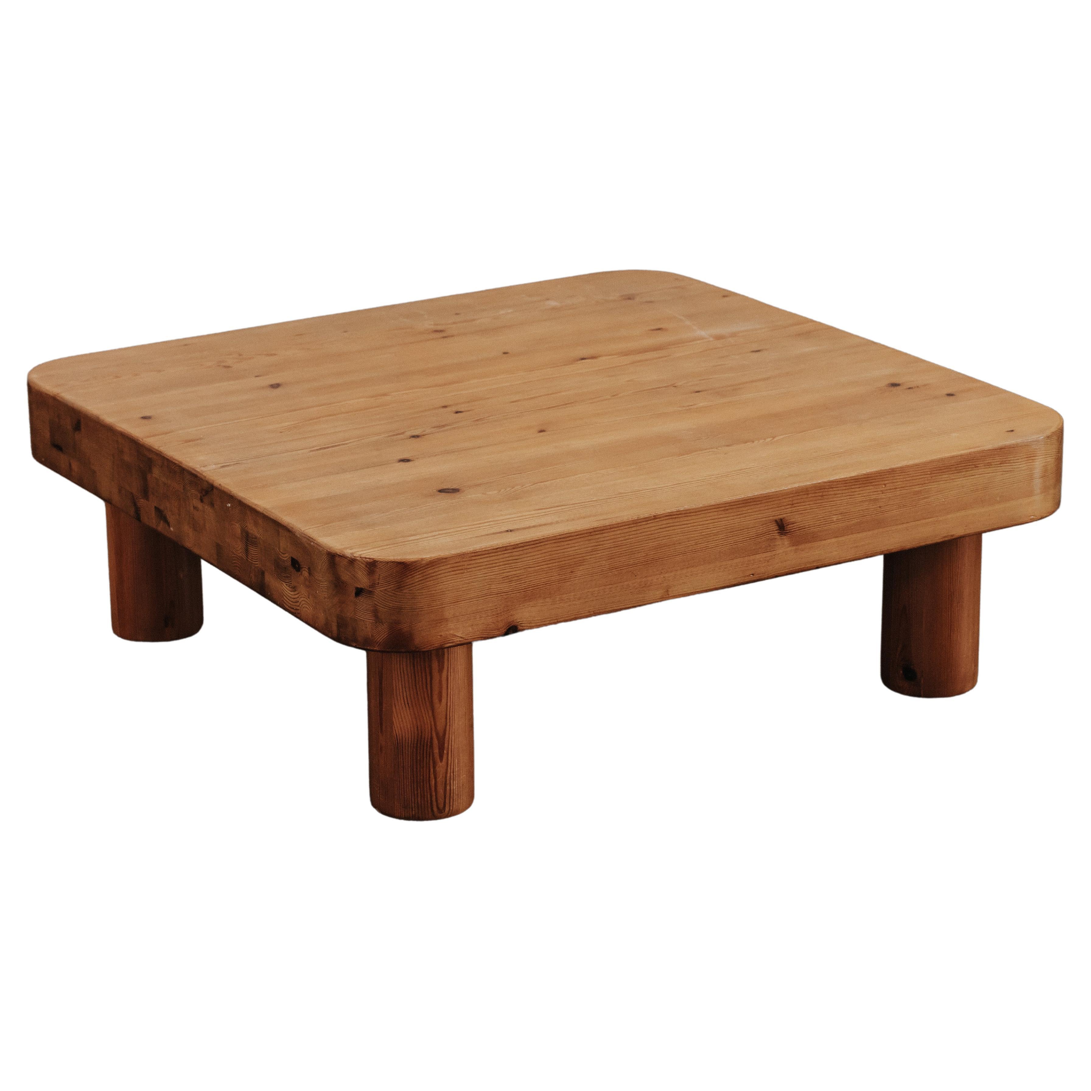 Vintage Square Pine Coffee Table From France, Circa 1960