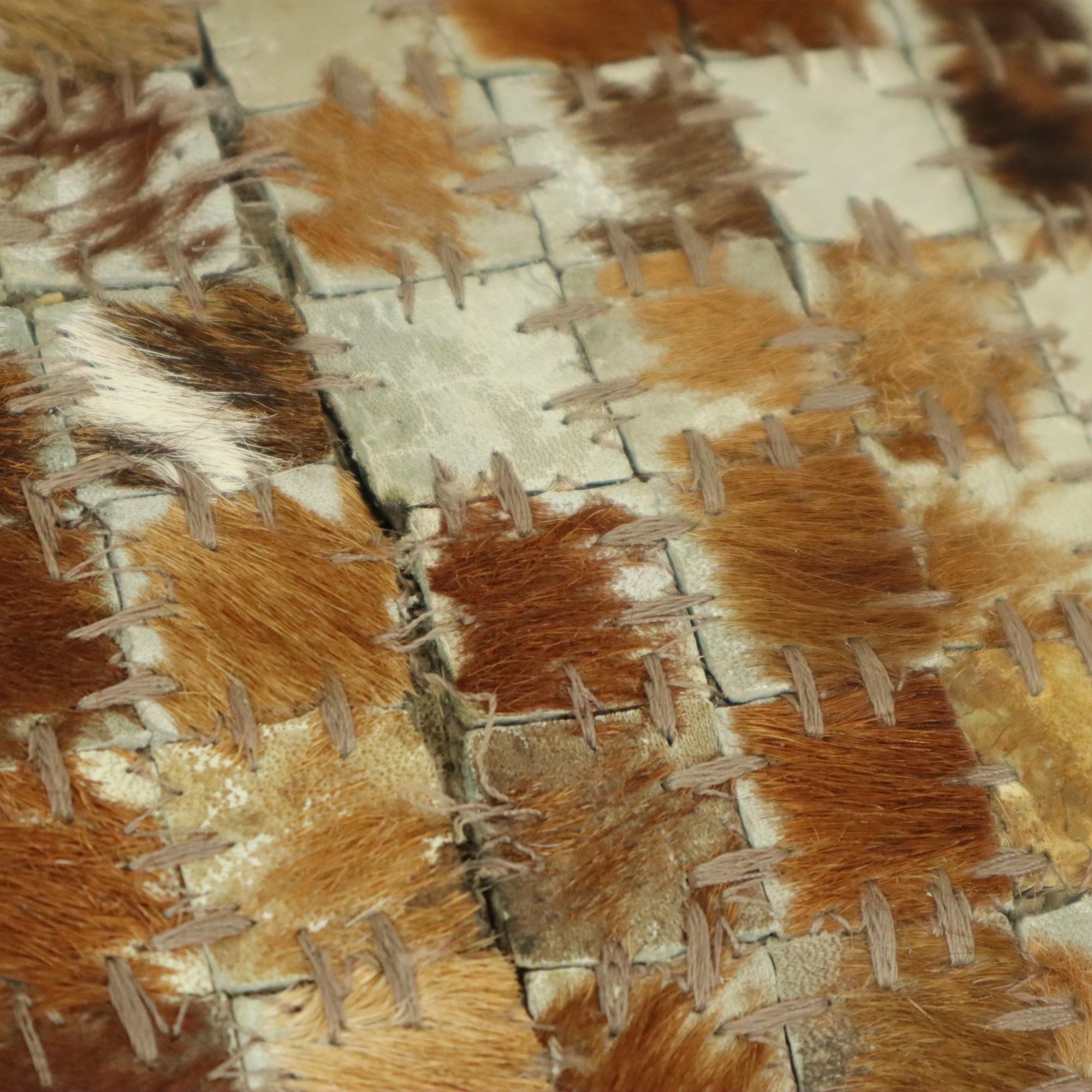 Vintage Square Pouf Goat Leather Patchwork Mosaic Pattern For Sale 5