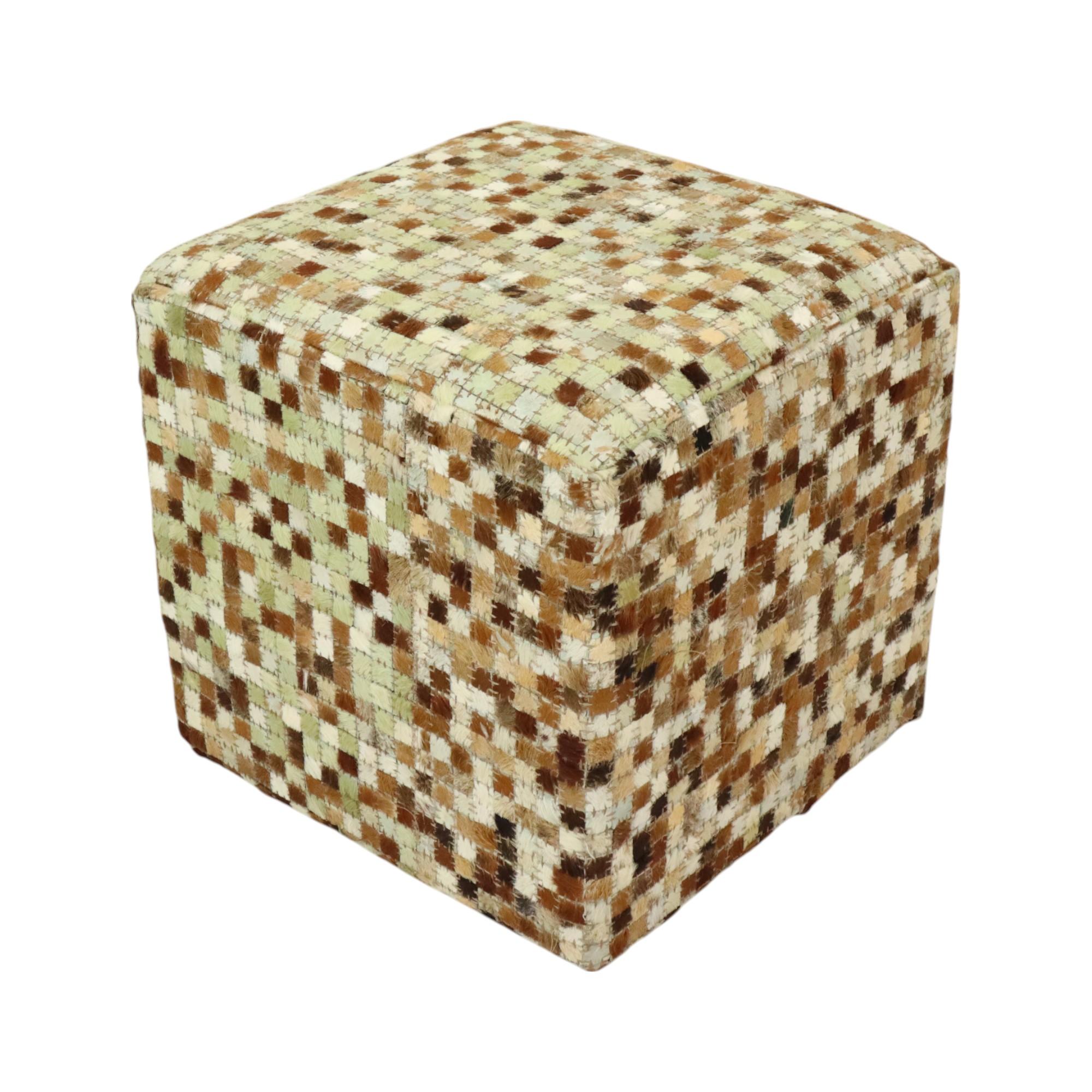 Vintage Square Pouf Goat Leather Patchwork Mosaic Pattern For Sale 5