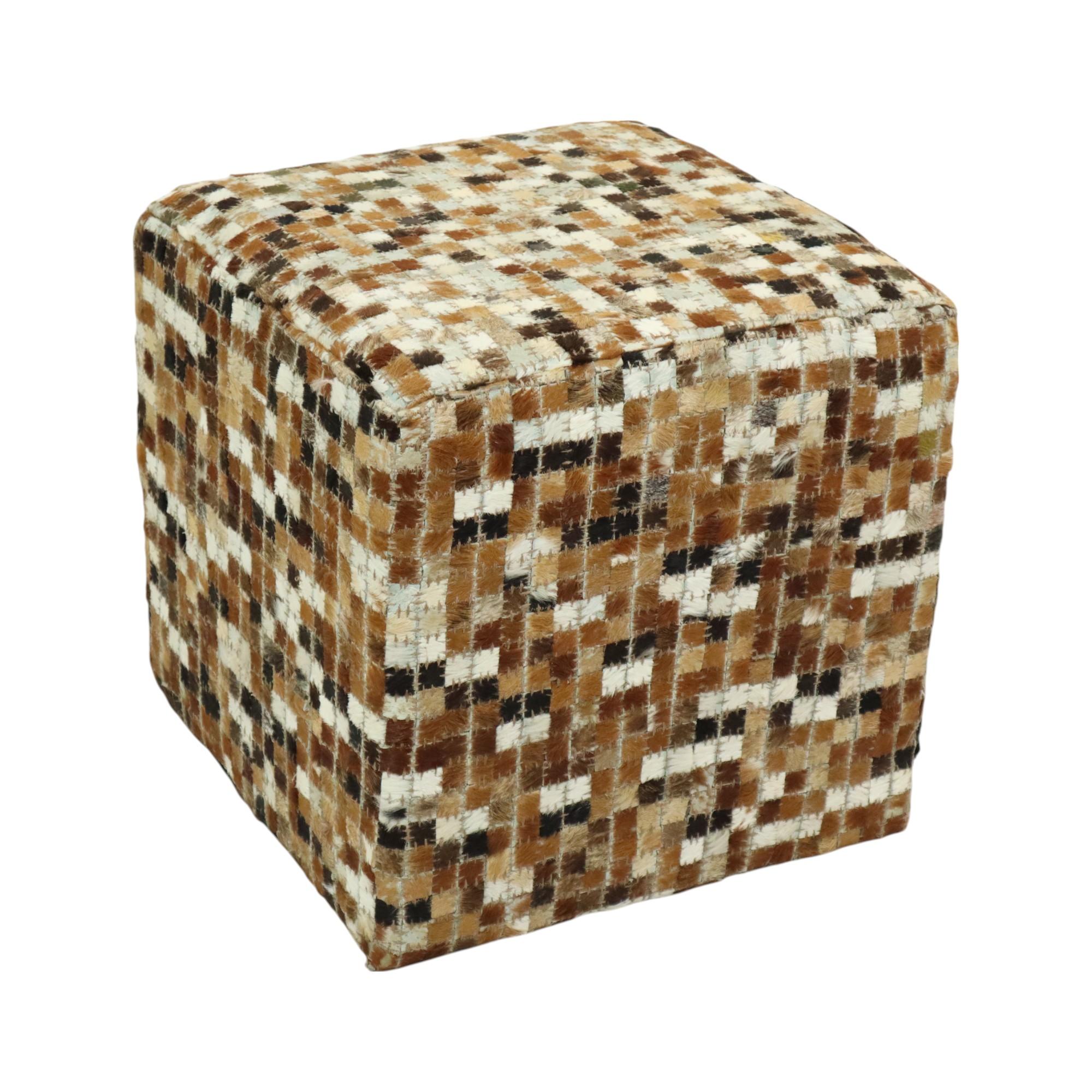 Vintage Square Pouf Goat Leather Patchwork Mosaic Pattern For Sale 5
