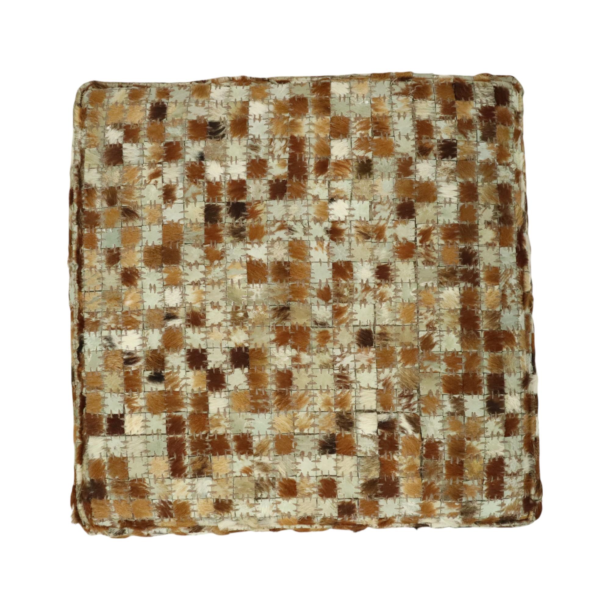 Vintage Square Pouf Goat Leather Patchwork Mosaic Pattern For Sale 6