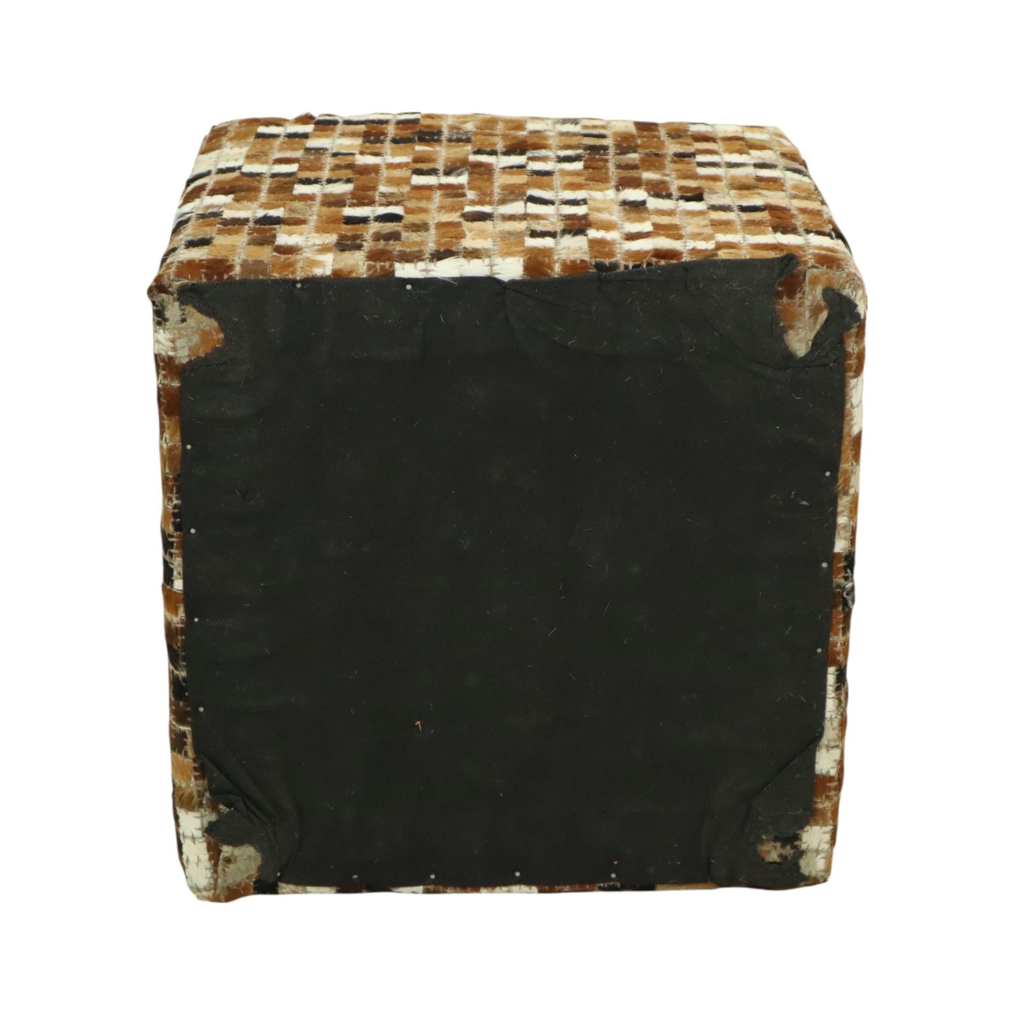 Vintage Square Pouf Goat Leather Patchwork Mosaic Pattern For Sale 6