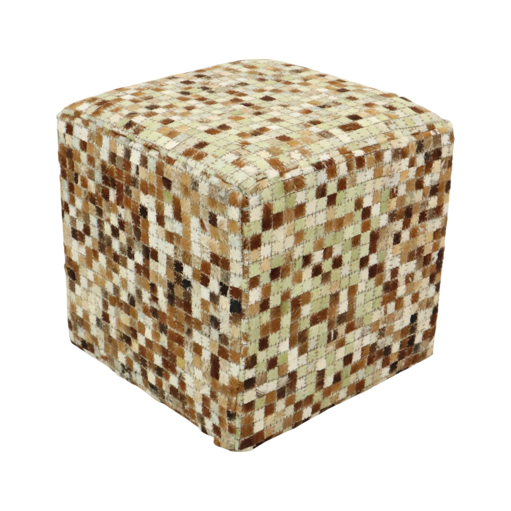 Vintage Square Pouf Goat Leather Patchwork Mosaic Pattern For Sale 7
