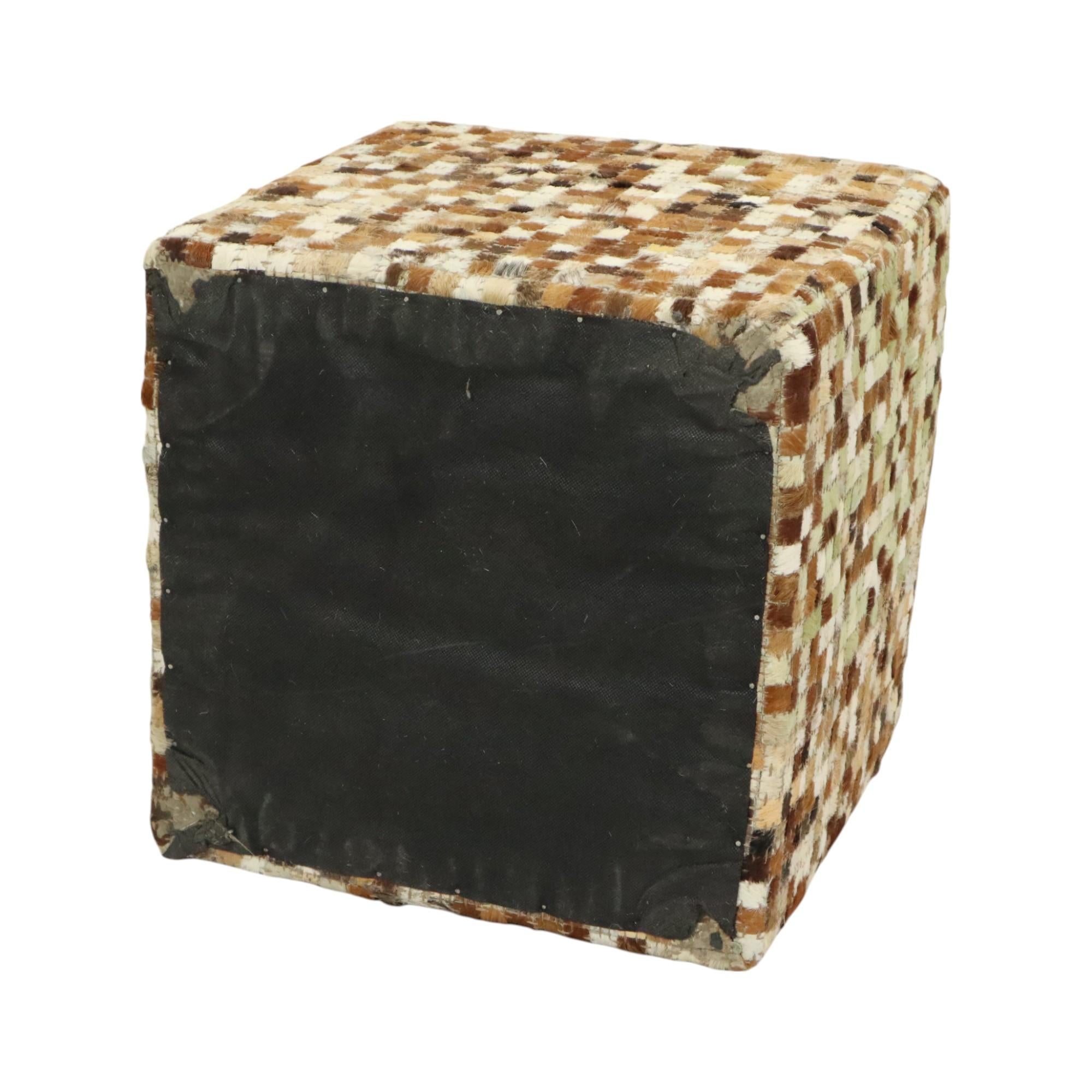 Vintage Square Pouf Goat Leather Patchwork Mosaic Pattern For Sale 8