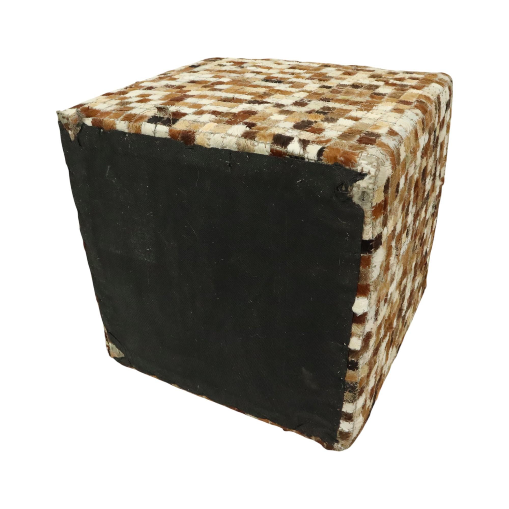 Vintage Square Pouf Goat Leather Patchwork Mosaic Pattern For Sale 9