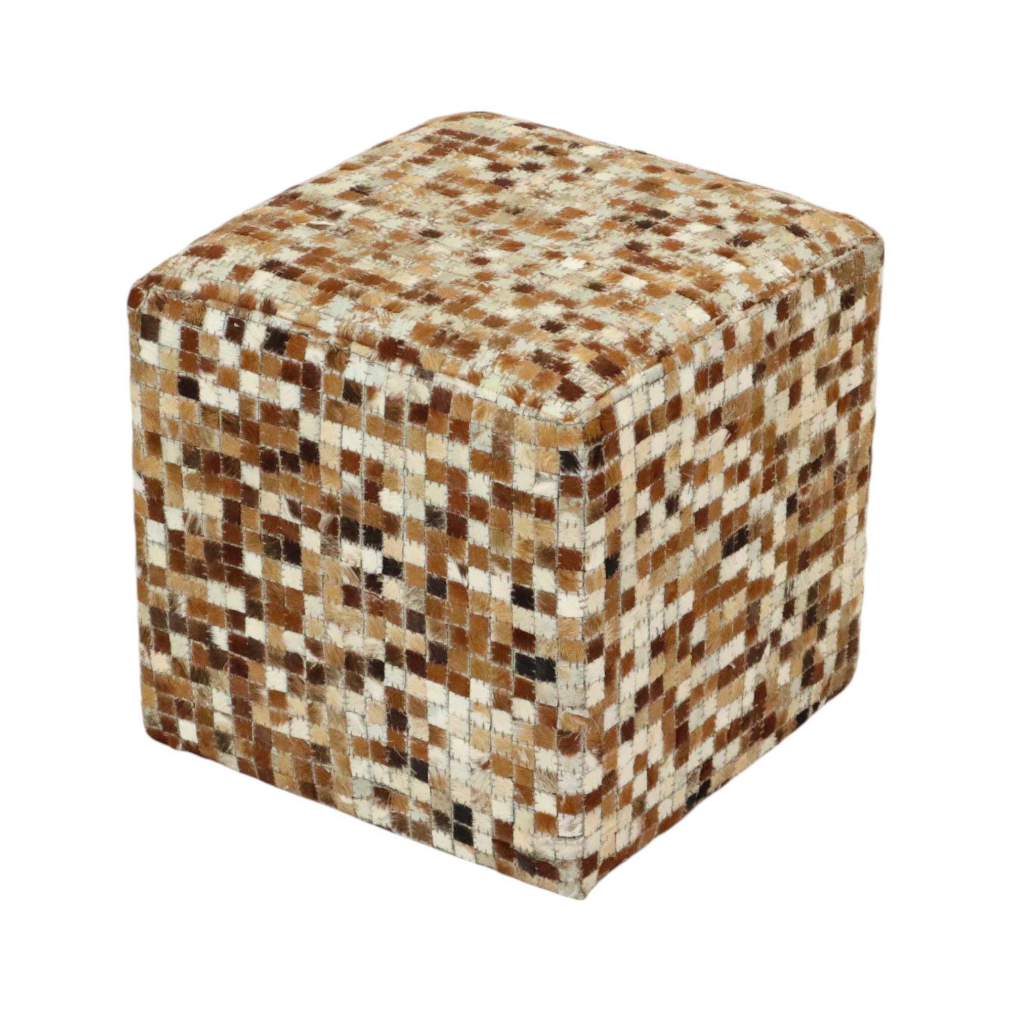 Vintage Square Pouf Goat Leather Patchwork Mosaic Pattern For Sale 10