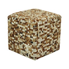 Vintage Square Pouf Goat Leather Patchwork Mosaic Pattern