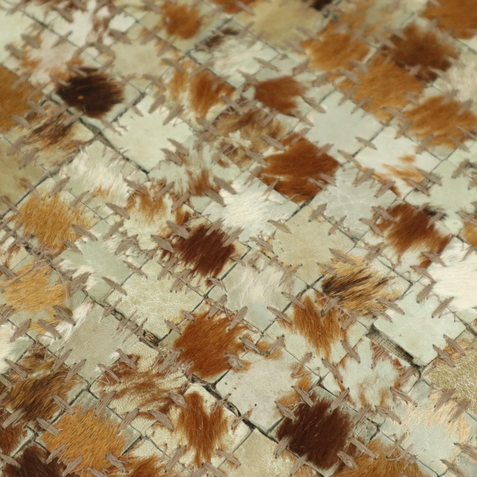 Mid-20th Century Vintage Square Pouf Goat Leather Patchwork Mosaic Pattern For Sale
