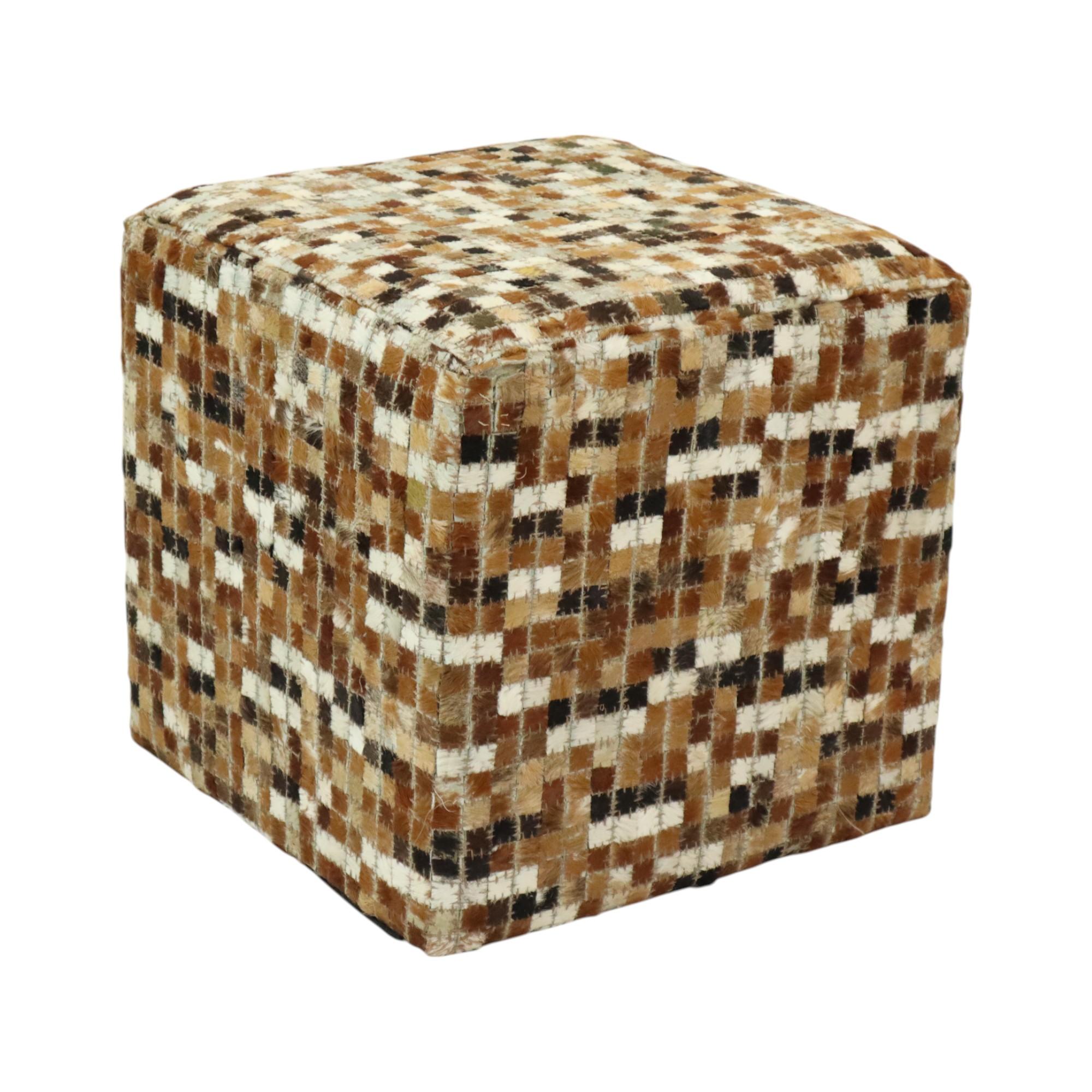 Mid-20th Century Vintage Square Pouf Goat Leather Patchwork Mosaic Pattern For Sale