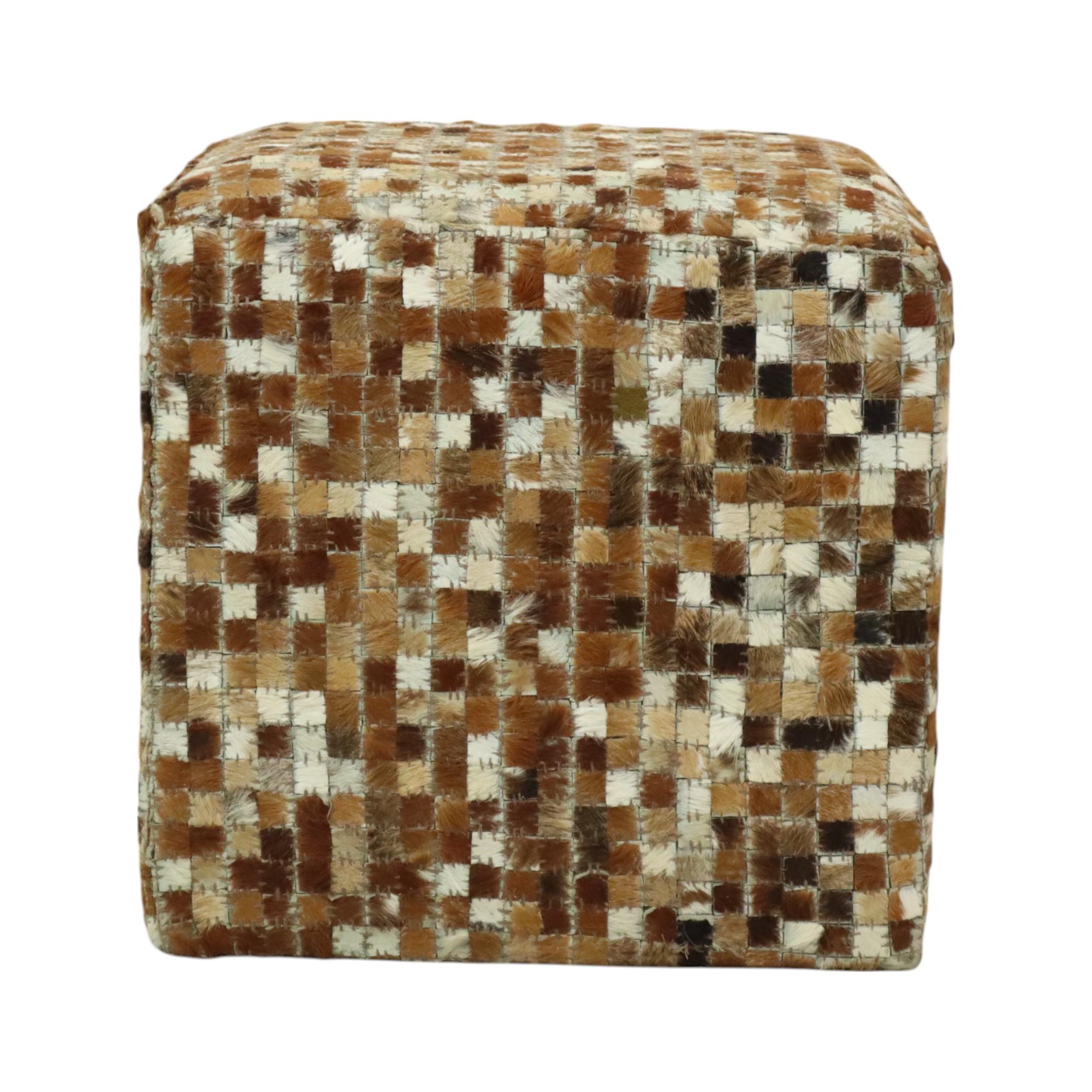 Vintage Square Pouf Goat Leather Patchwork Mosaic Pattern For Sale 2