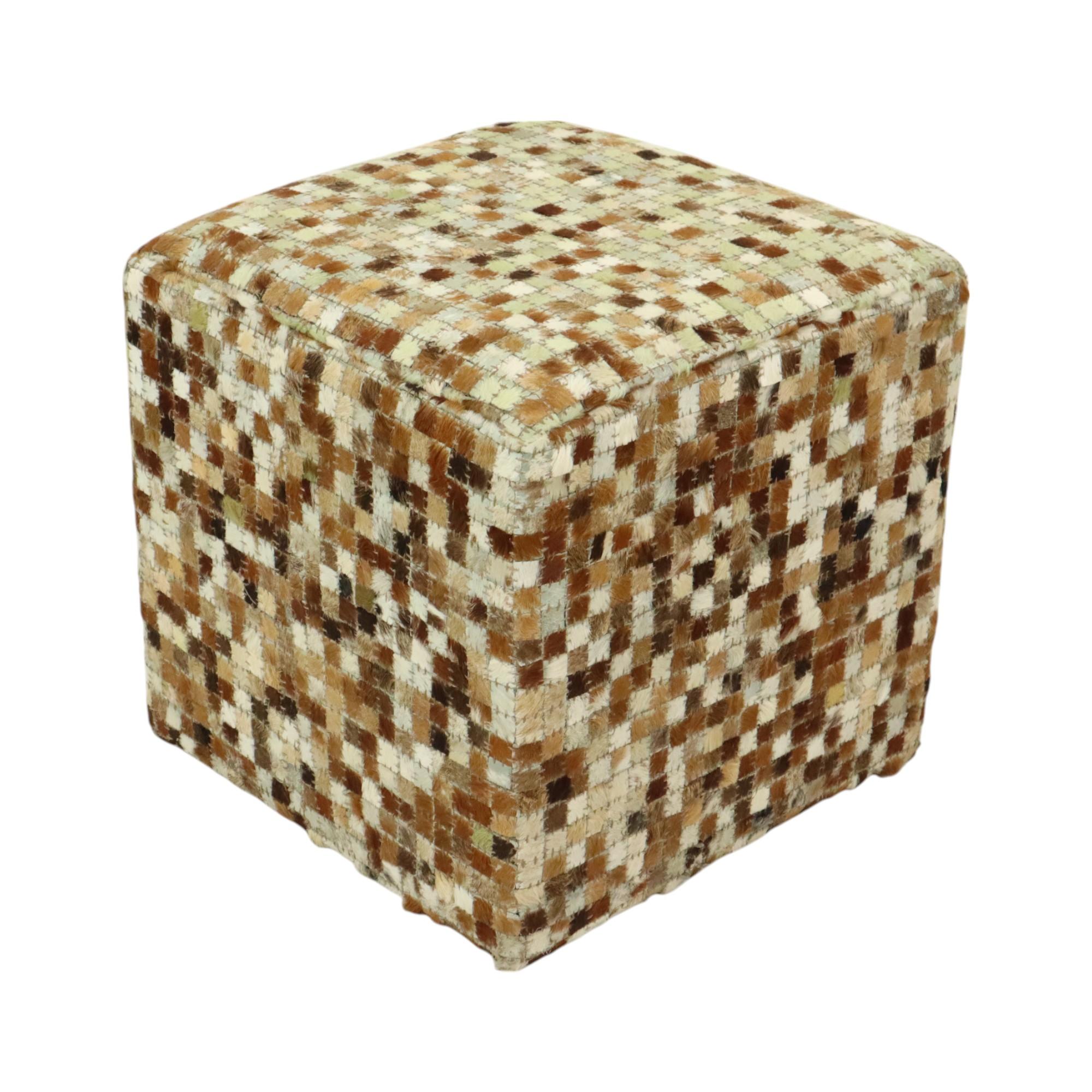 Vintage Square Pouf Goat Leather Patchwork Mosaic Pattern For Sale 2