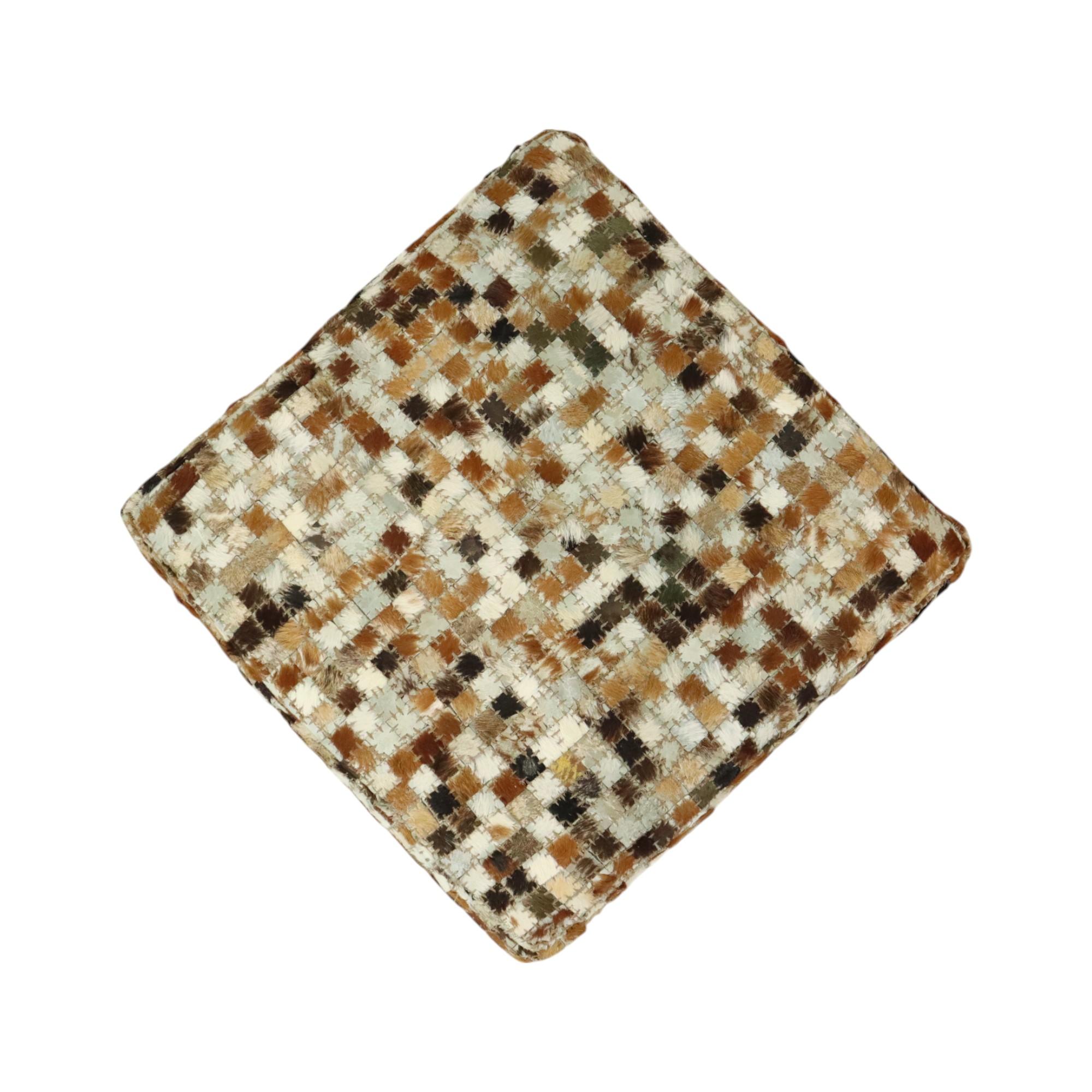 Vintage Square Pouf Goat Leather Patchwork Mosaic Pattern For Sale 2