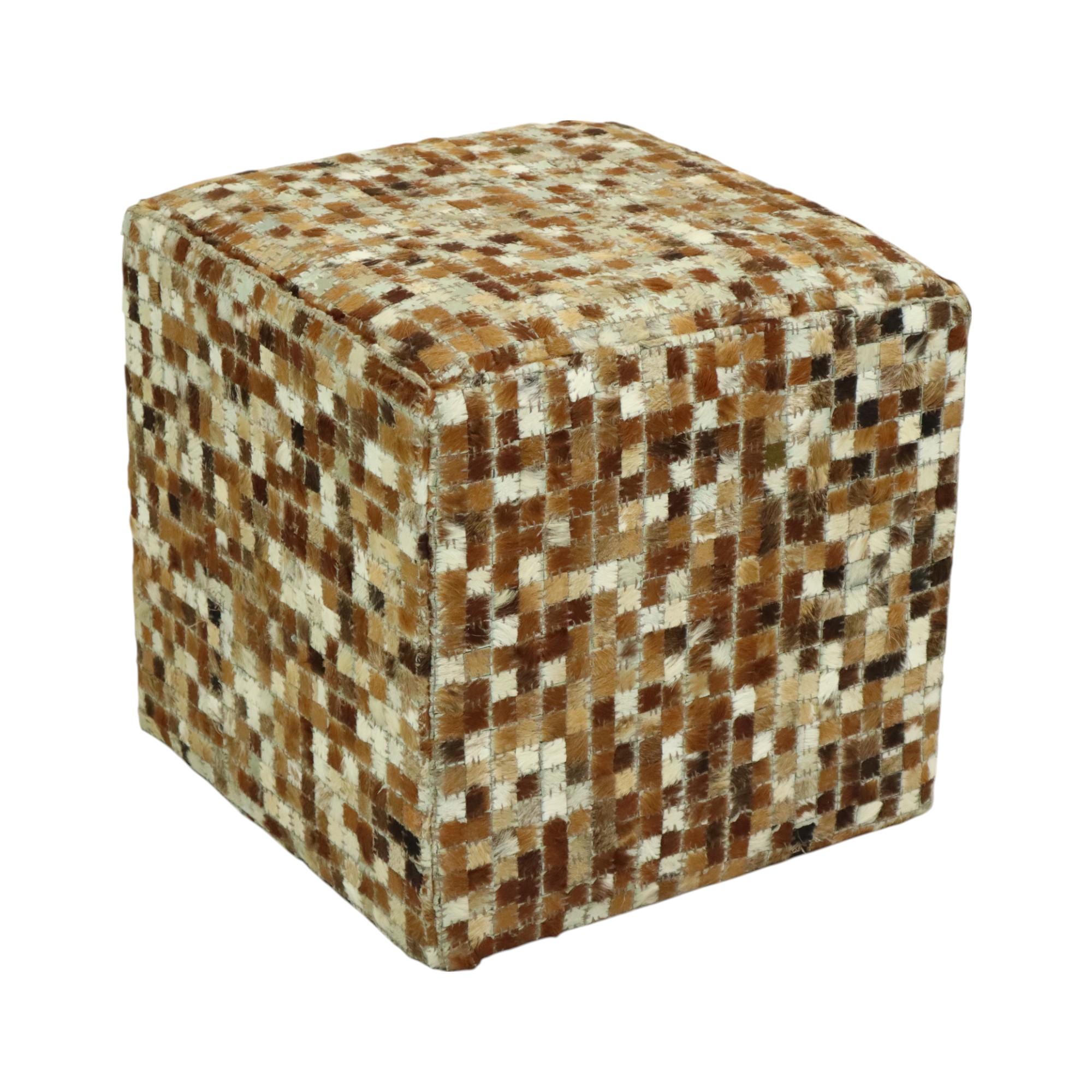 Vintage Square Pouf Goat Leather Patchwork Mosaic Pattern For Sale 3