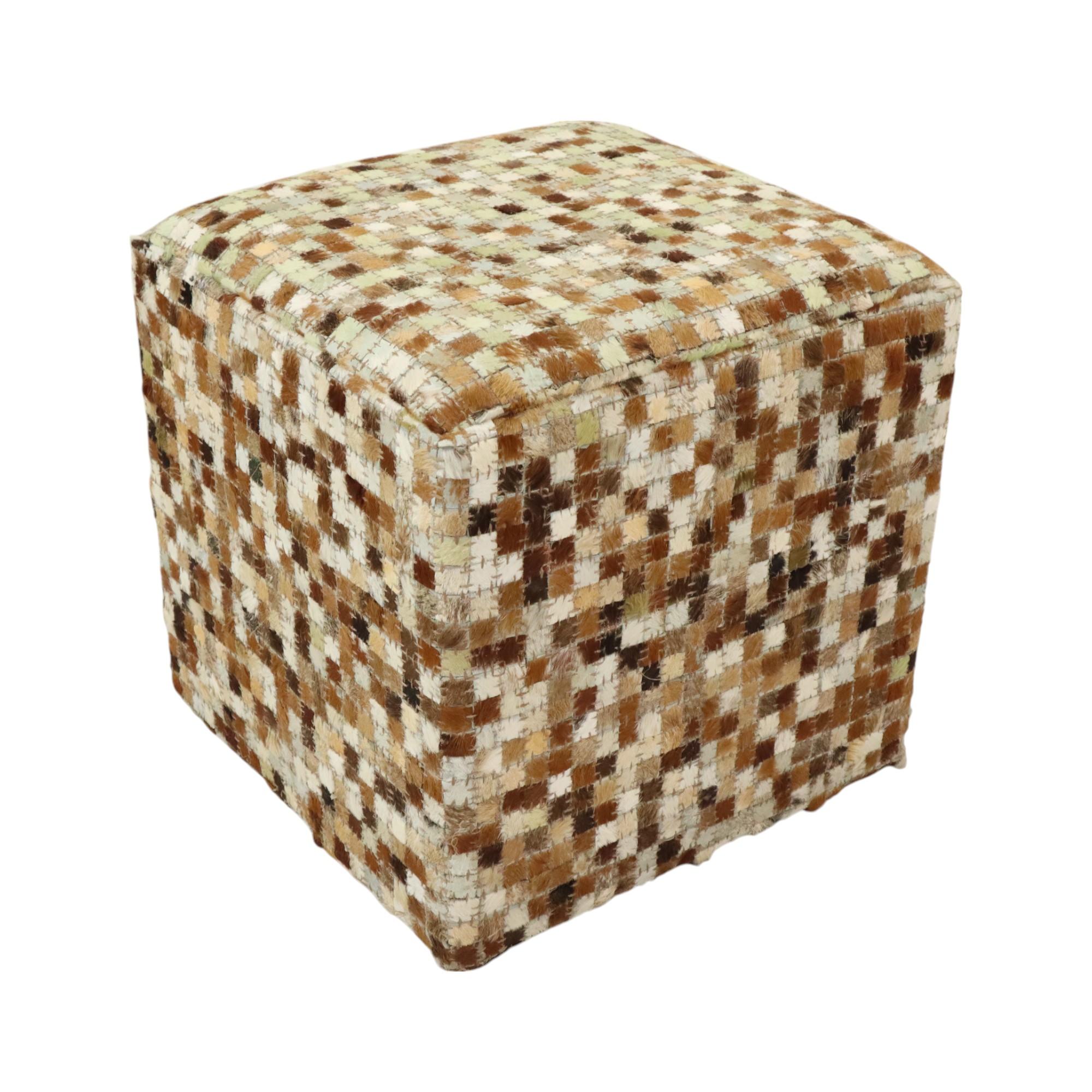 Vintage Square Pouf Goat Leather Patchwork Mosaic Pattern For Sale 3