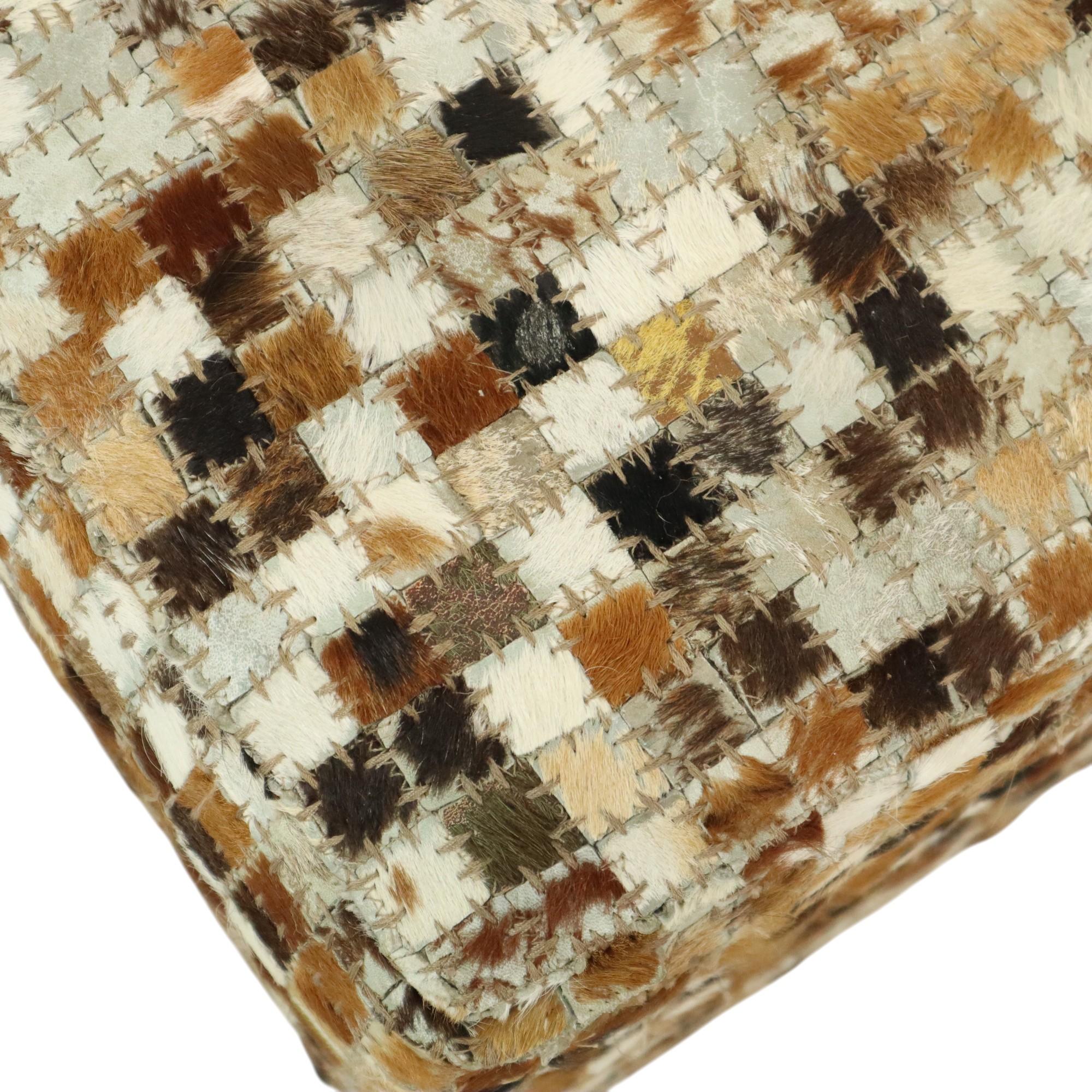 Vintage Square Pouf Goat Leather Patchwork Mosaic Pattern For Sale 3