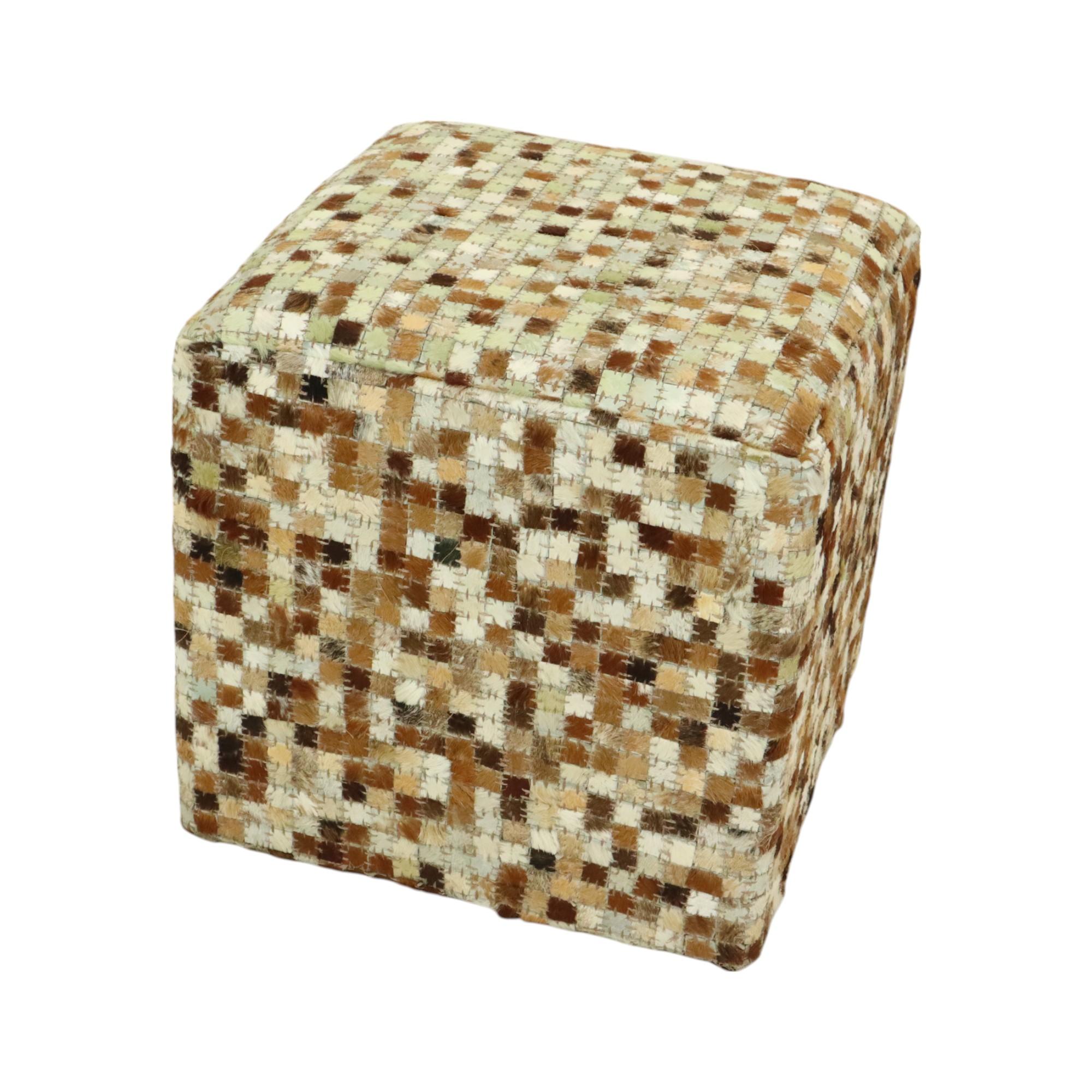 Vintage Square Pouf Goat Leather Patchwork Mosaic Pattern For Sale 4