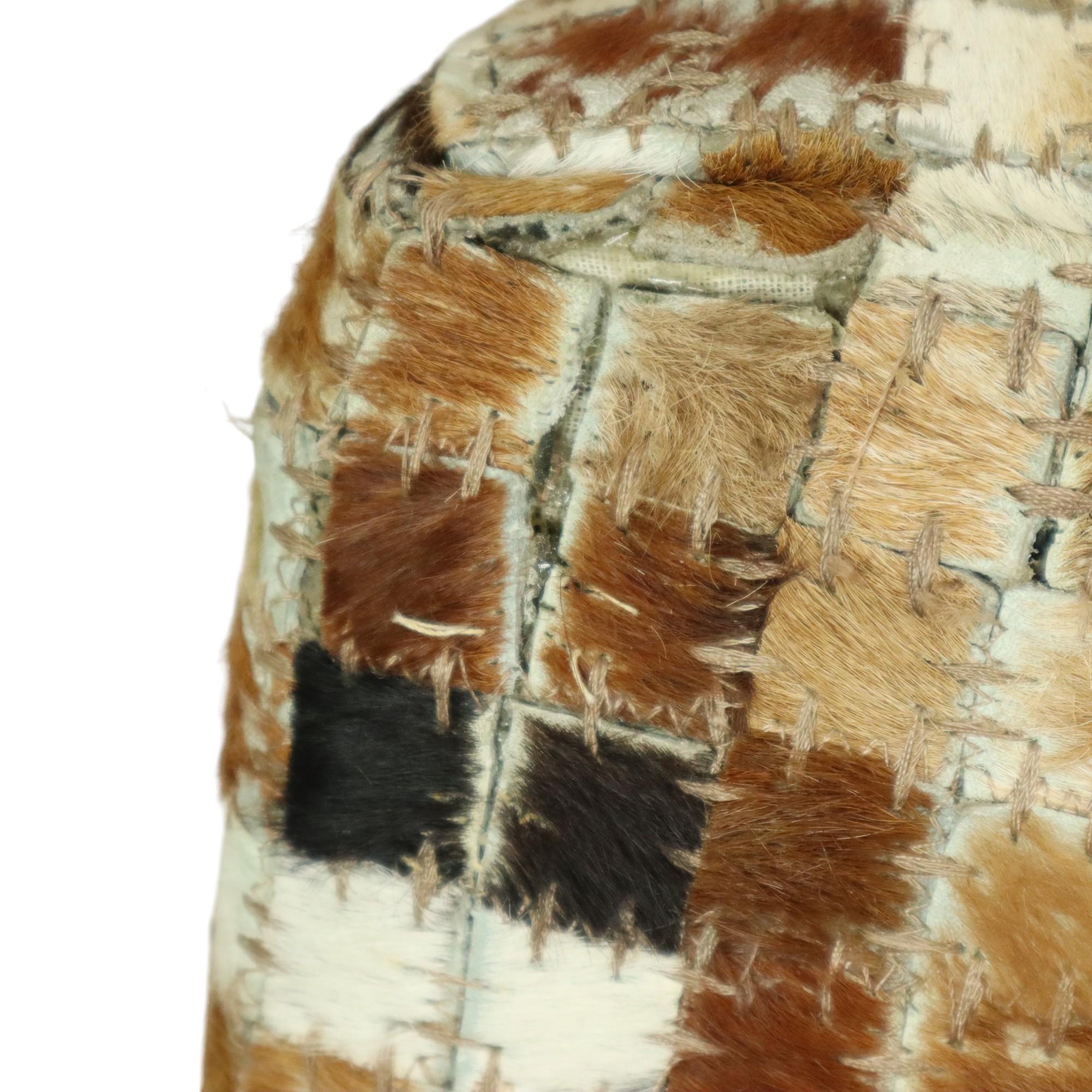 Vintage Square Pouf Goat Leather Patchwork Mosaic Pattern For Sale 4