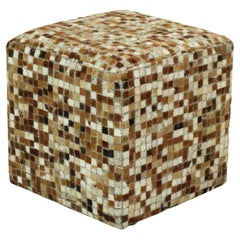 Vintage Square Pouf Goat Leather Patchwork Mosaic Pattern