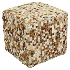 Vintage Square Pouf Goat Leather Patchwork Mosaic Pattern