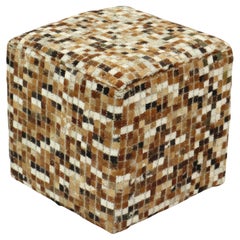 Vintage Square Pouf Goat Leather Patchwork Mosaic Pattern