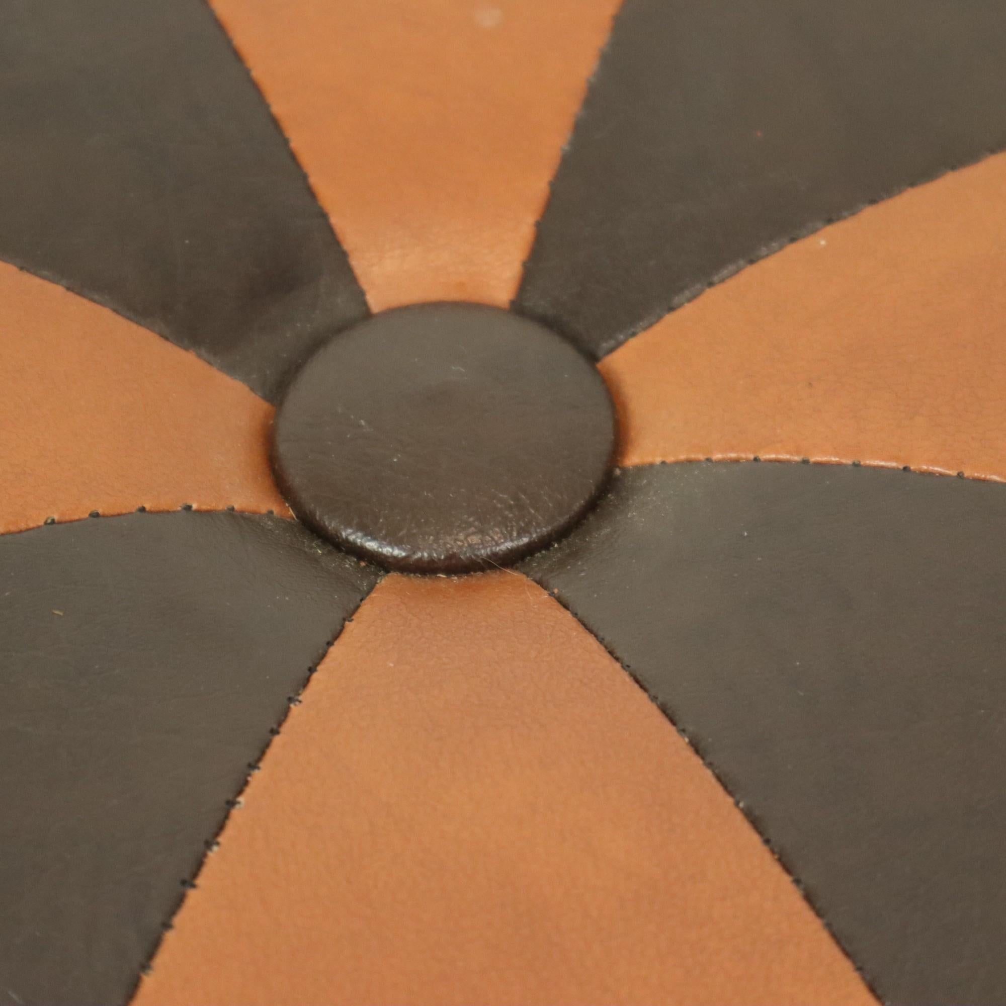 Vintage Square Pouf Skai Faux Leather Brown Patchwork 41cm For Sale 3
