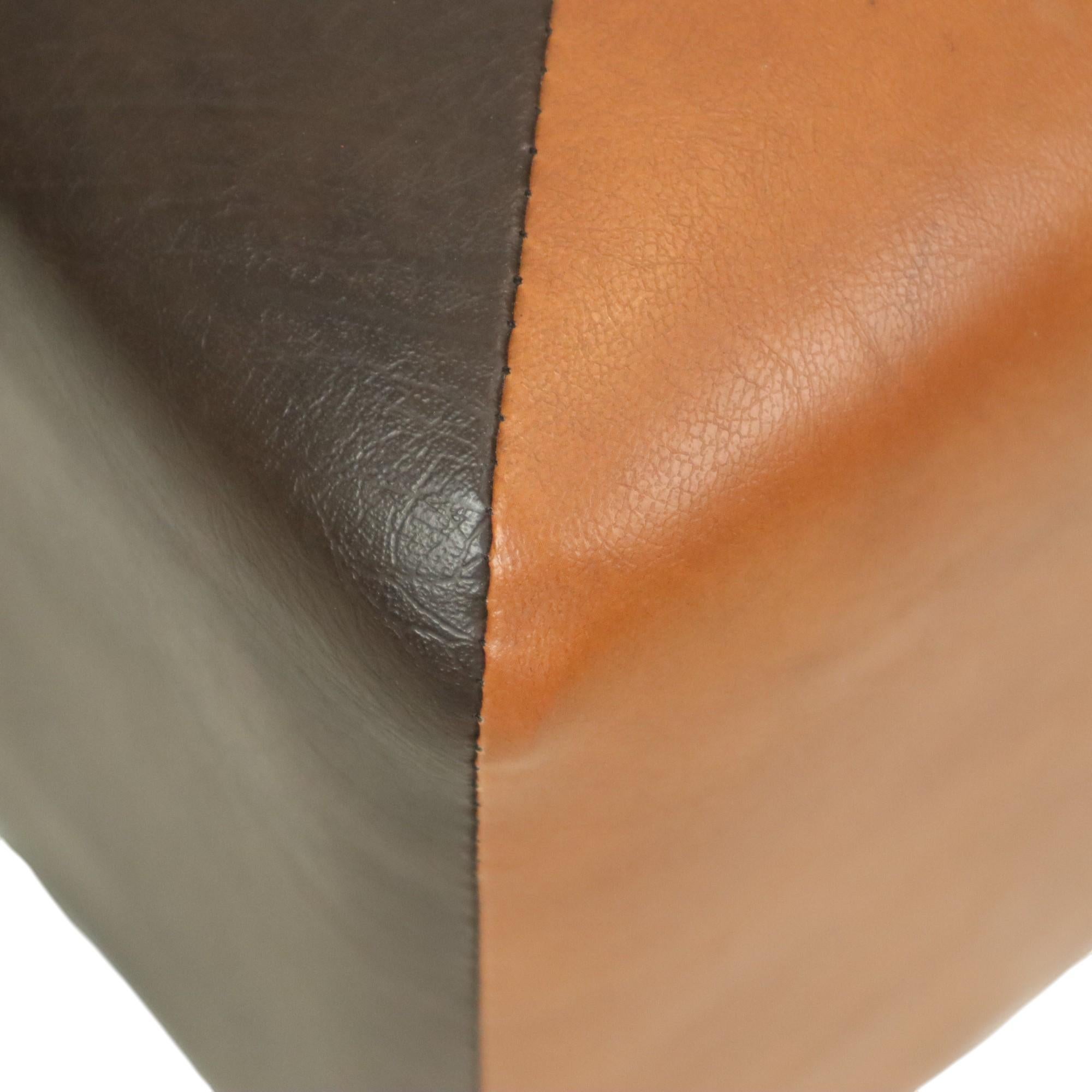 Vintage Square Pouf Skai Faux Leather Brown Patchwork 41cm For Sale 4