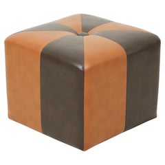 Pouf quadrato vintage Skai in ecopelle marrone patchwork 41 cm