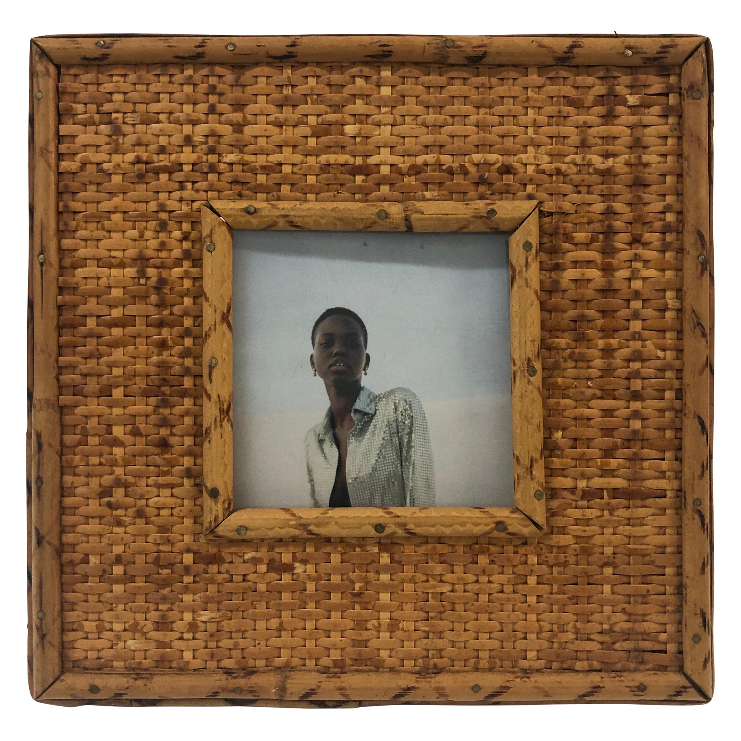 Vintage Square Rattan and Bamboo Picture Frame