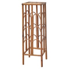 Retro Square Rattan Plant Holder with Curved Details, France, 1960's