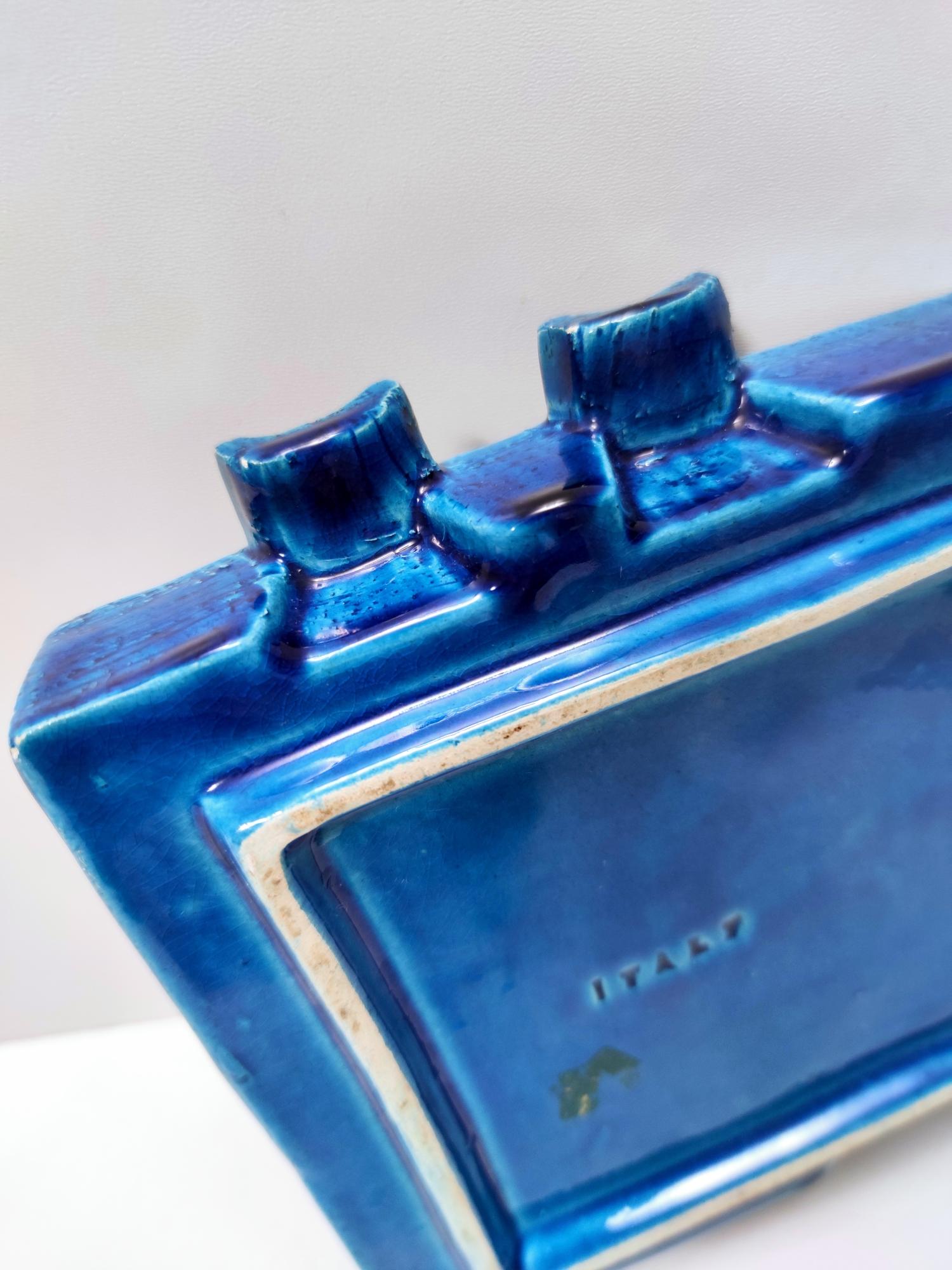 Vintage Square Rimini Blue Ceramic Ashtray by Aldo Londi for Bitossi, Italy 3