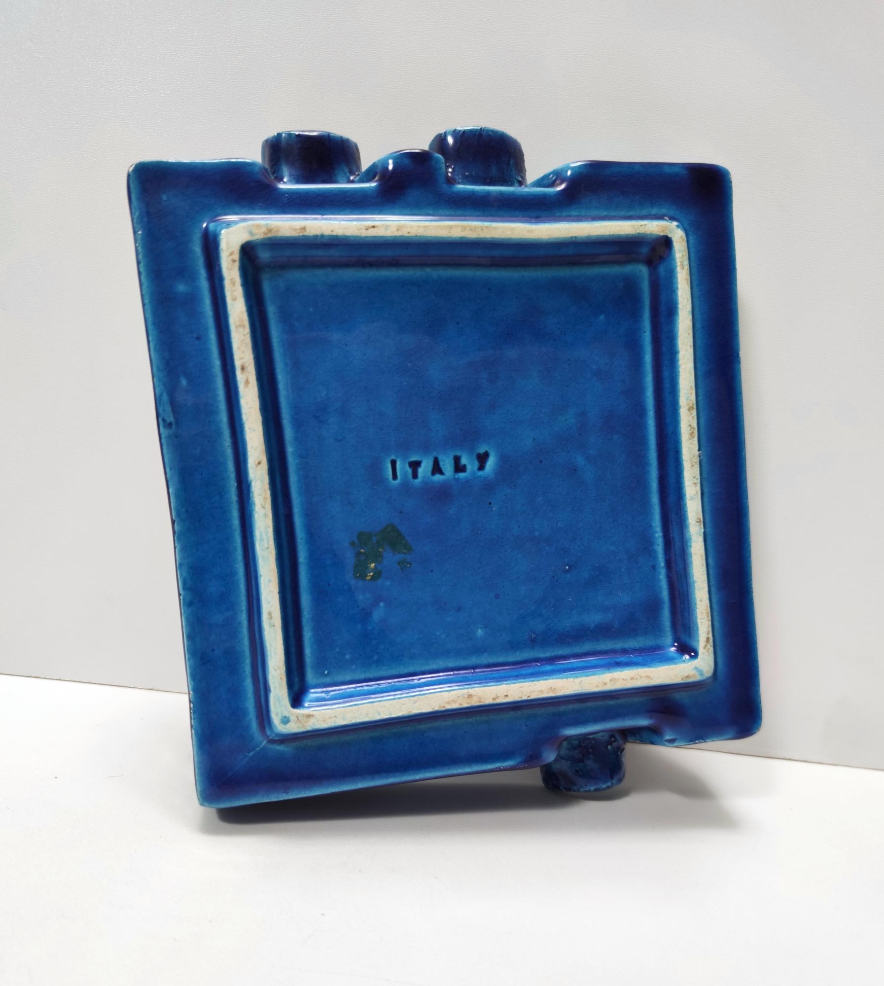 Vintage Square Rimini Blue Ceramic Ashtray by Aldo Londi for Bitossi, Italy 1