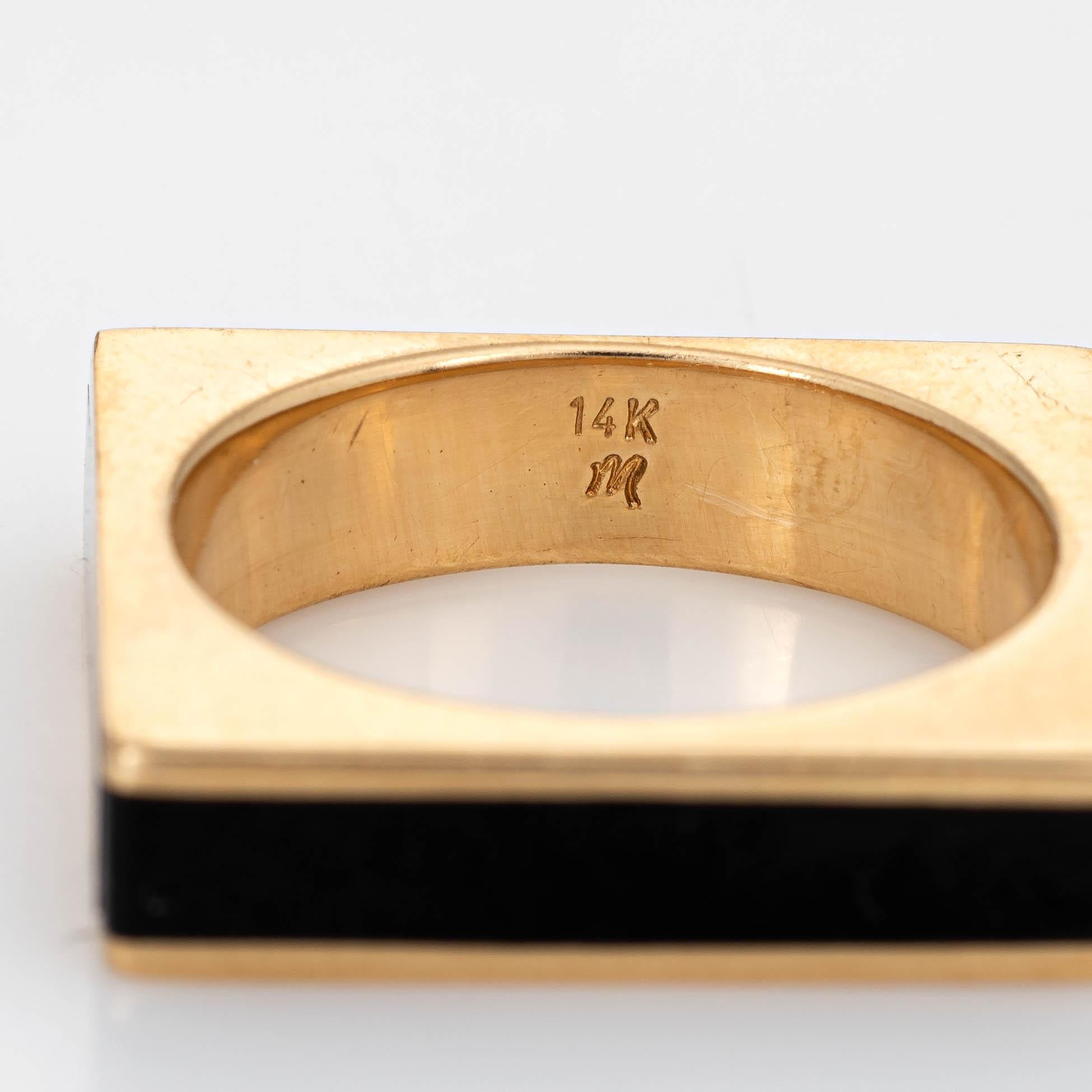 Women's Vintage Square Ring 14k Yellow Gold Geometric Stacking Band Black Onyx