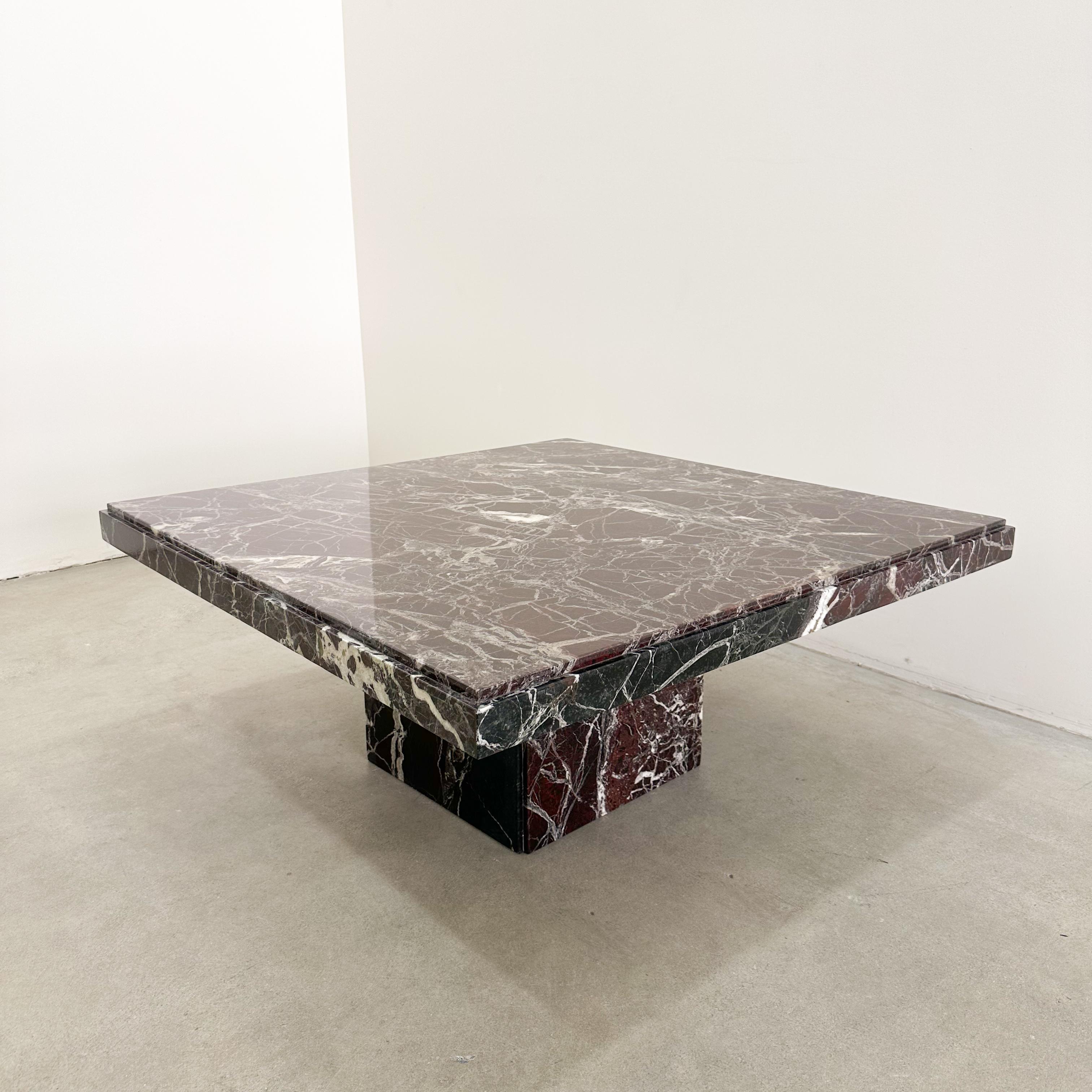 Vintage Square Rosso Levanto Burgundy Marble Coffee Table Stone 70s 80s 1