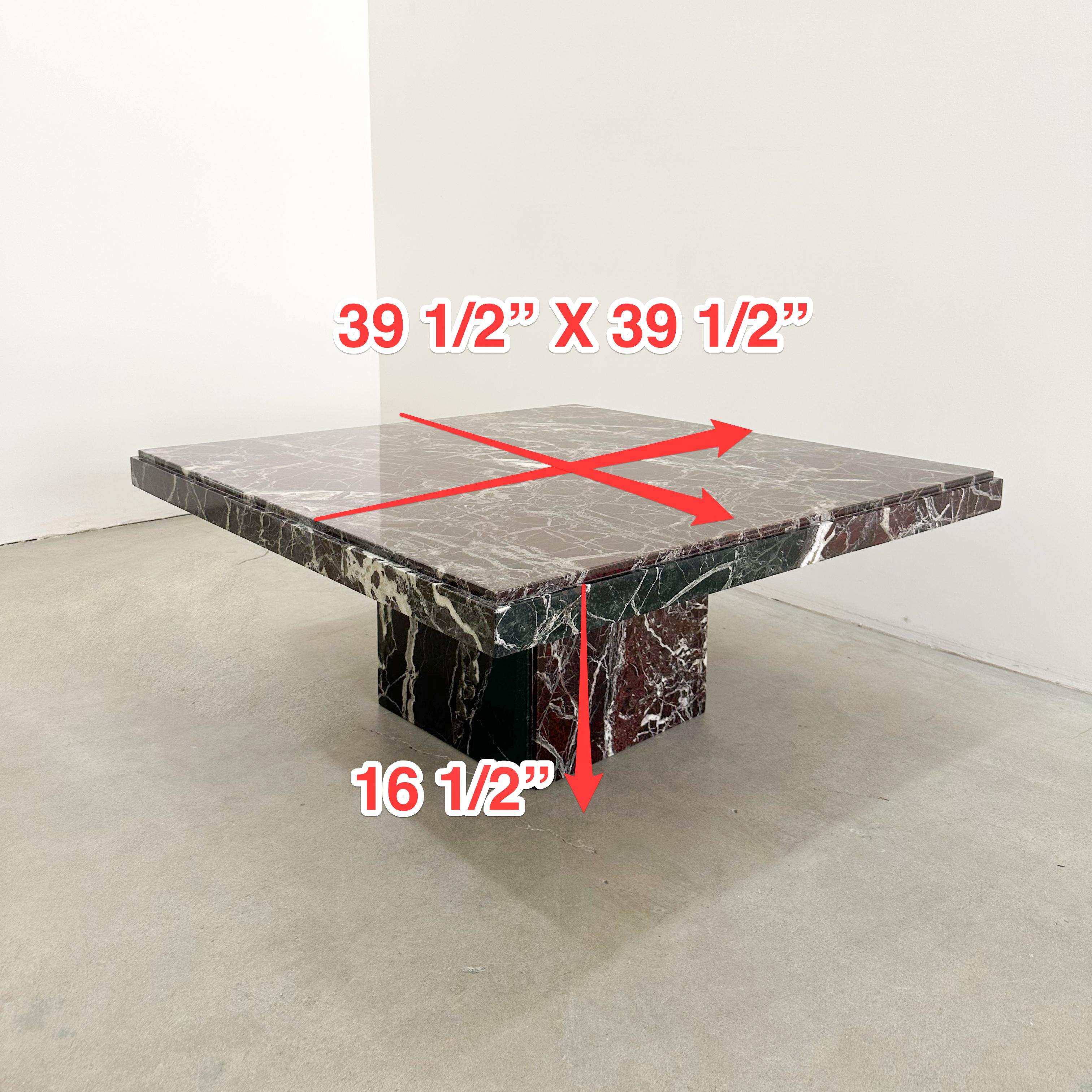Vintage Square Rosso Levanto Burgundy Marble Coffee Table Stone 70s 80s 2