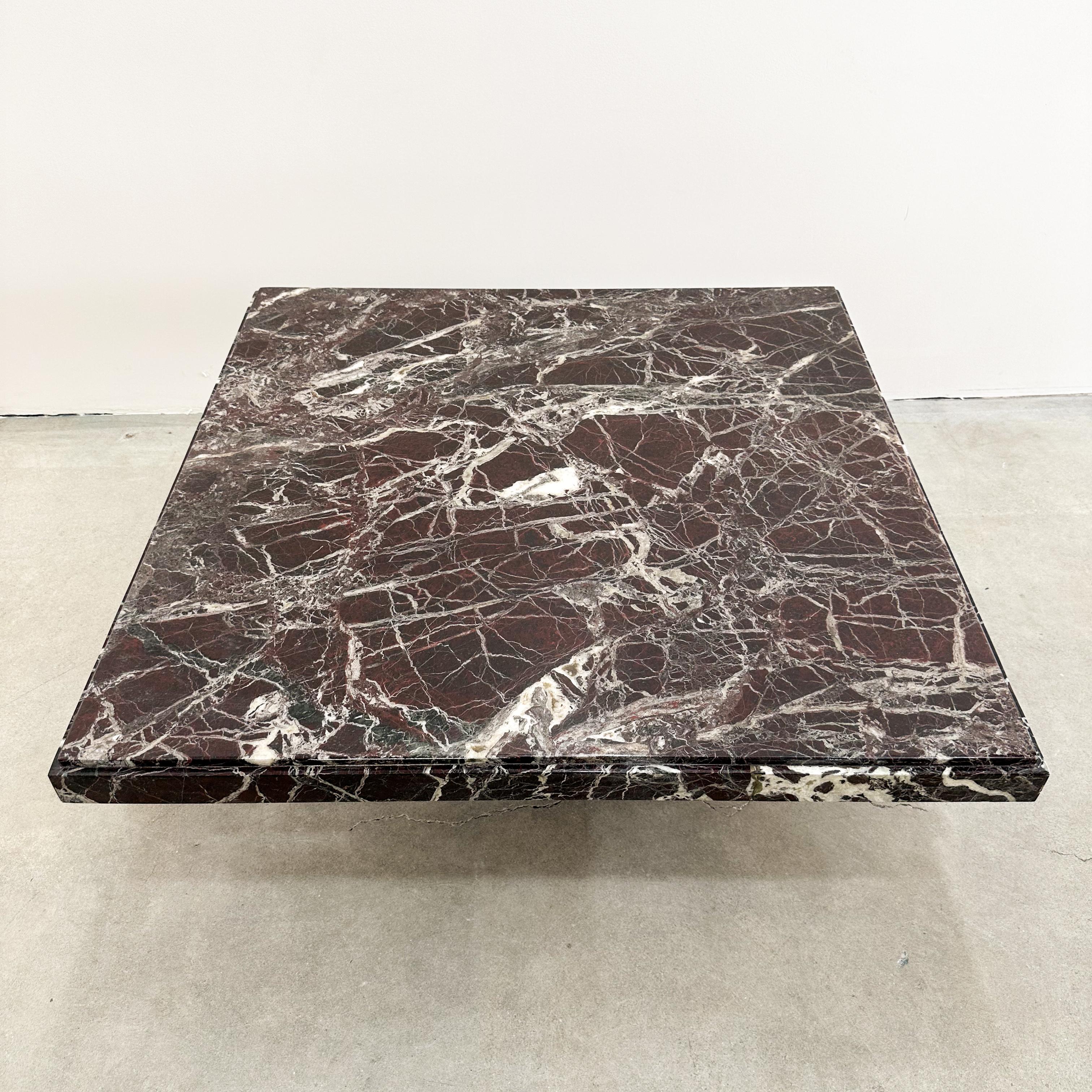 Mid-Century Modern Vintage Square Rosso Levanto Burgundy Marble Coffee Table Stone 70s 80s