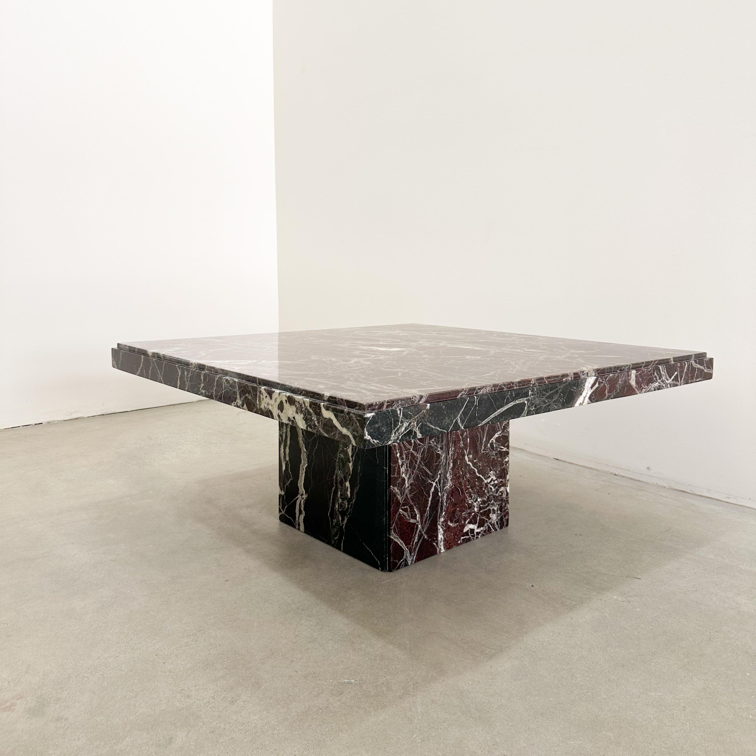 Late 20th Century Vintage Square Rosso Levanto Burgundy Marble Coffee Table Stone 70s 80s