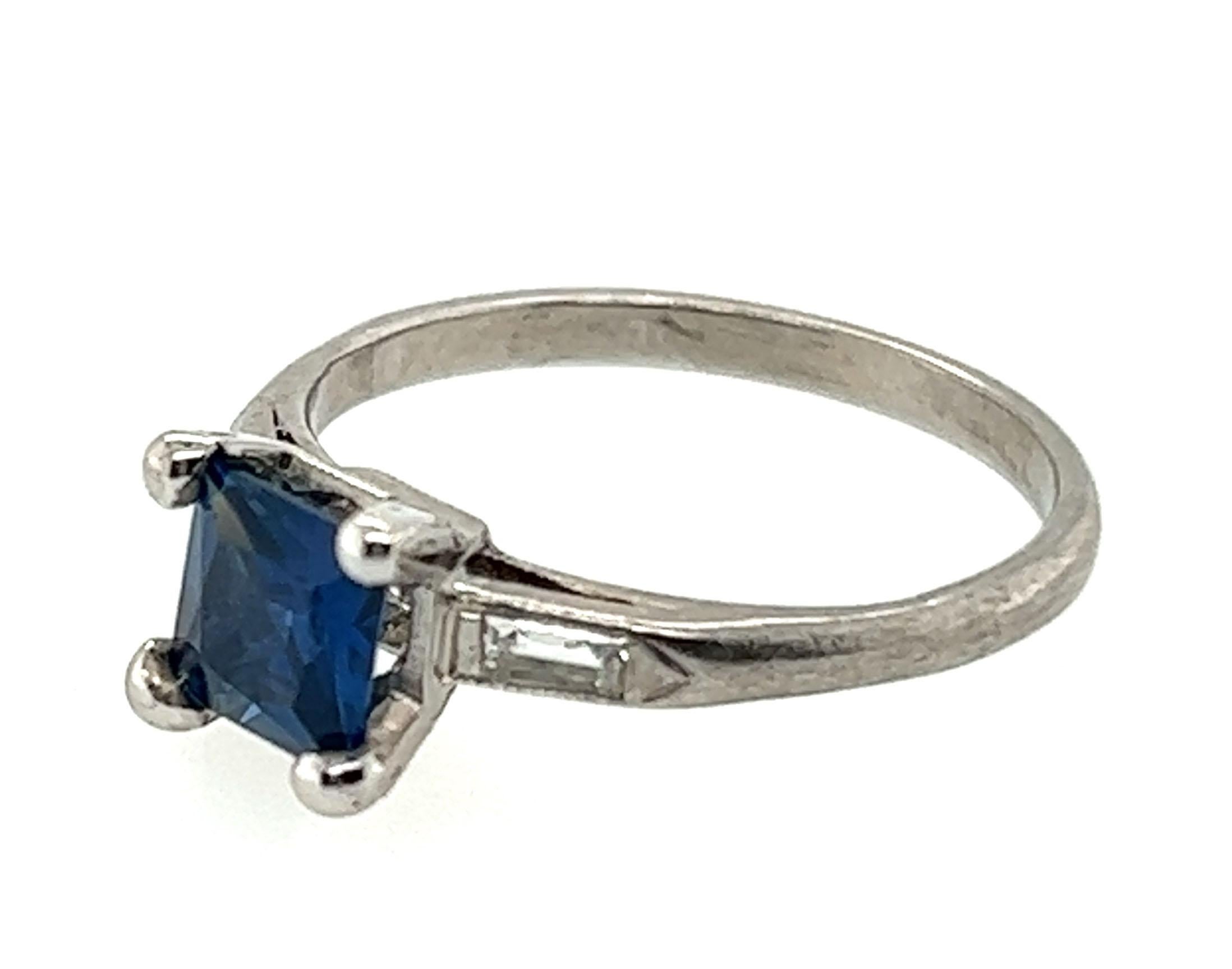 Taille carrée Vintage Square Sapphire Diamond Engagement Ring .96ct Platinum Antique Deco en vente