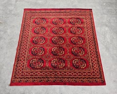 Vintage Square Shaped Bokhara Rug in deep red, Pakistan 1950s