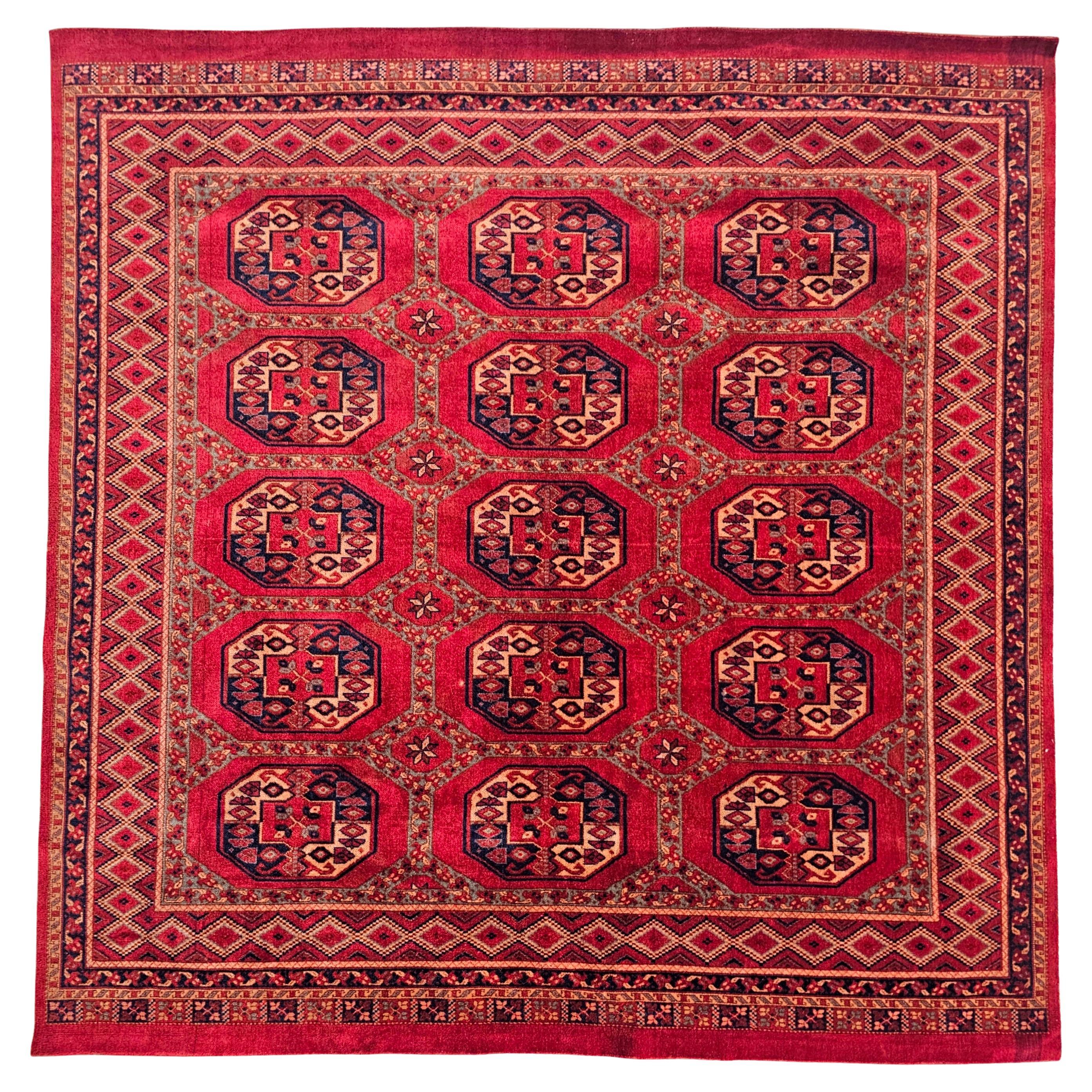 Vintage Square Shaped Bokhara Rug in deep red, Pakistan 1950s