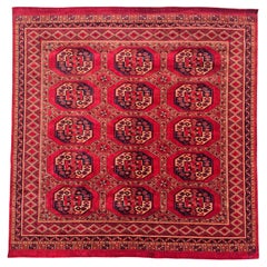 Quadratischer Bokhara-Teppich in tiefem Rot, Pakistan, 1950er Jahre, Vintage